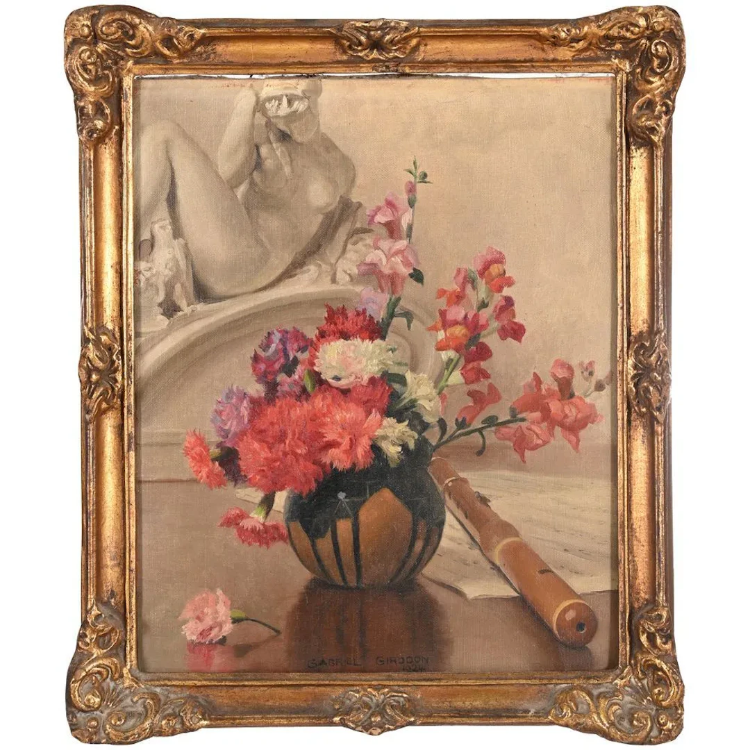 GIRODON, Gabriel Charles. (1884–1941). “Still Life with a Flute and