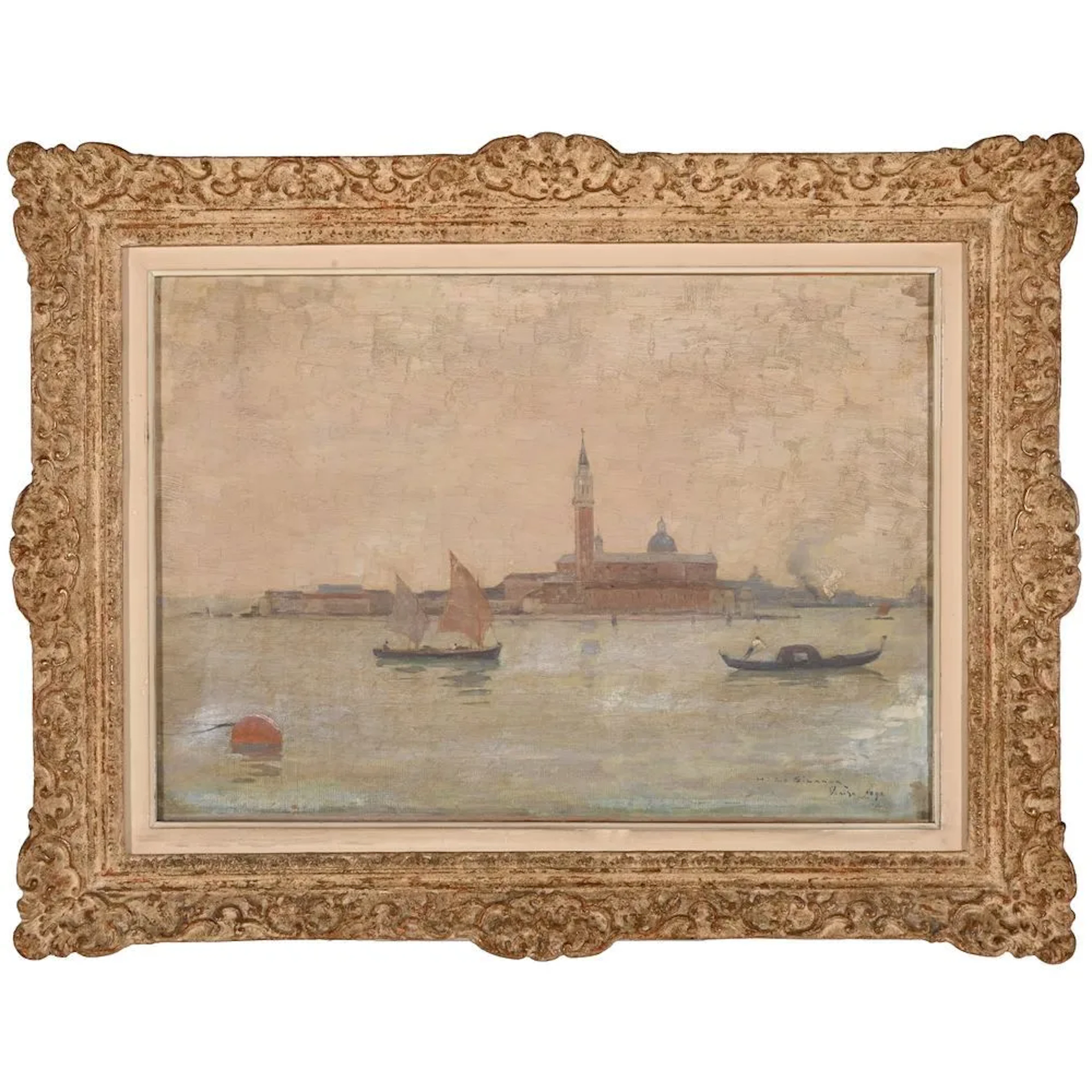 LE SIDANER, Henri. (1862–1939). “Gondolas and Sailing Boats in Venice.”