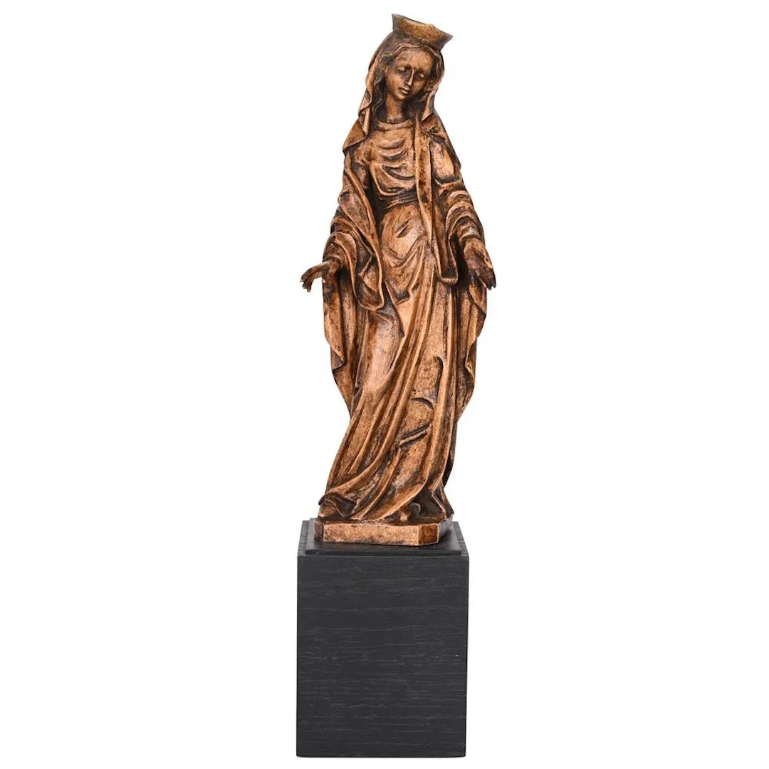 Wooden VIRGIN, formerly polychrome, with some old traces of gilding.