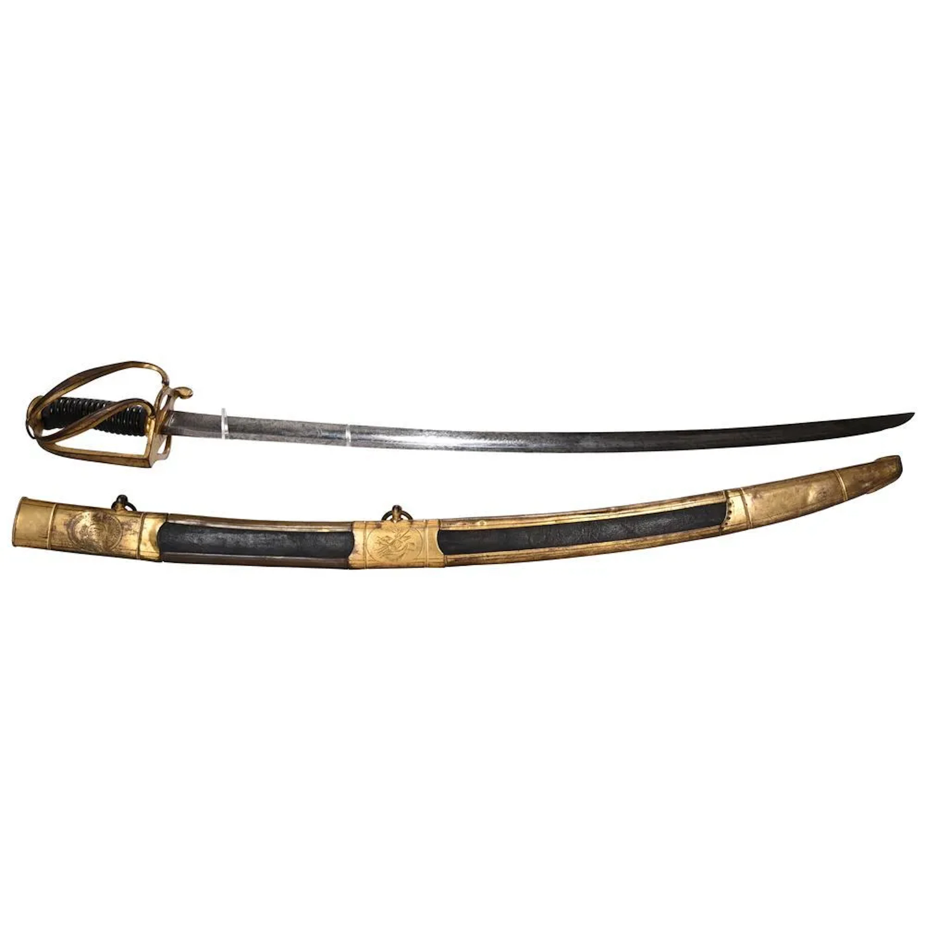 English cavalry officer's saber. Curved blade, stained, oxidized.