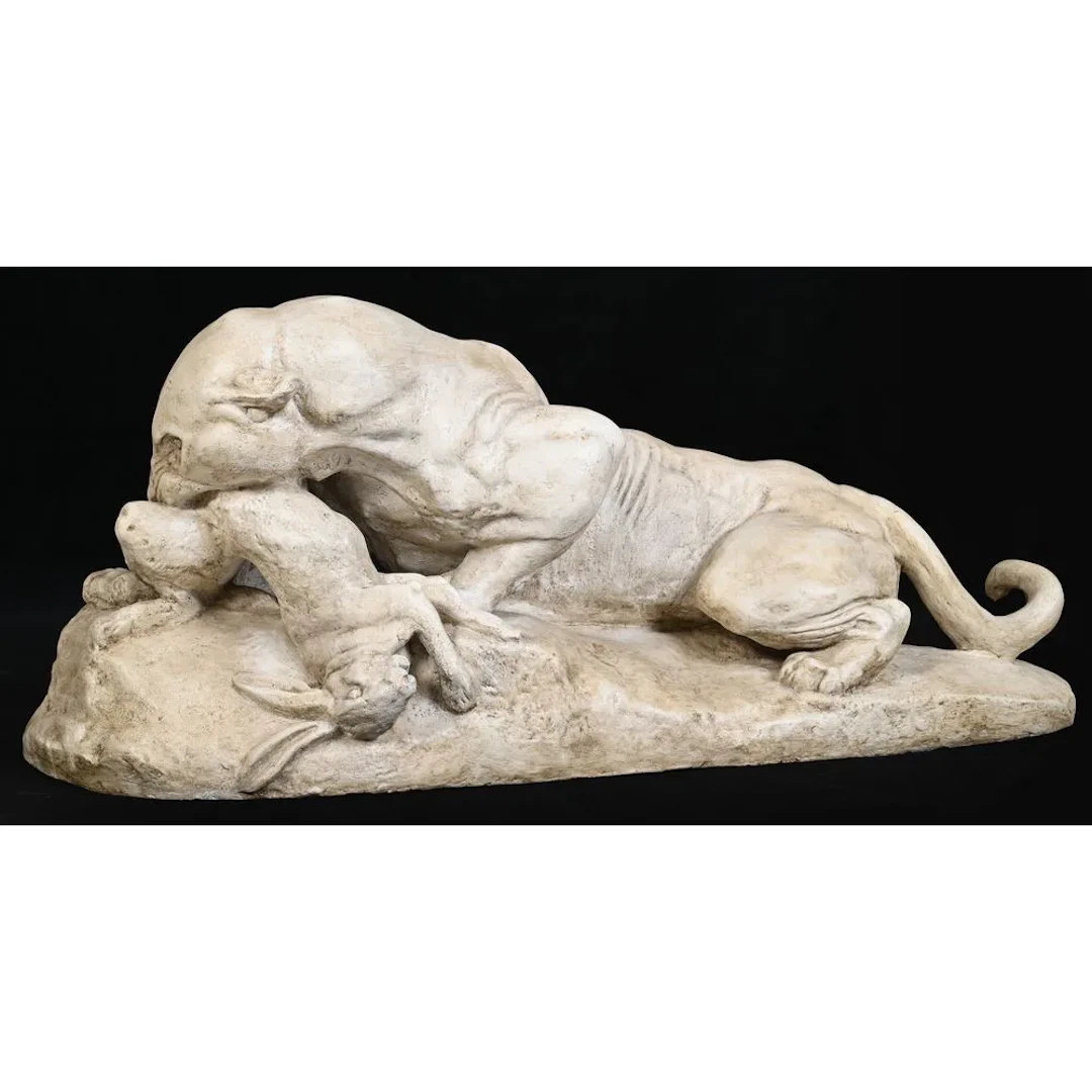 BARYE, Antoine Louis. (Attributed to). “Panther Devouring a Hare.”