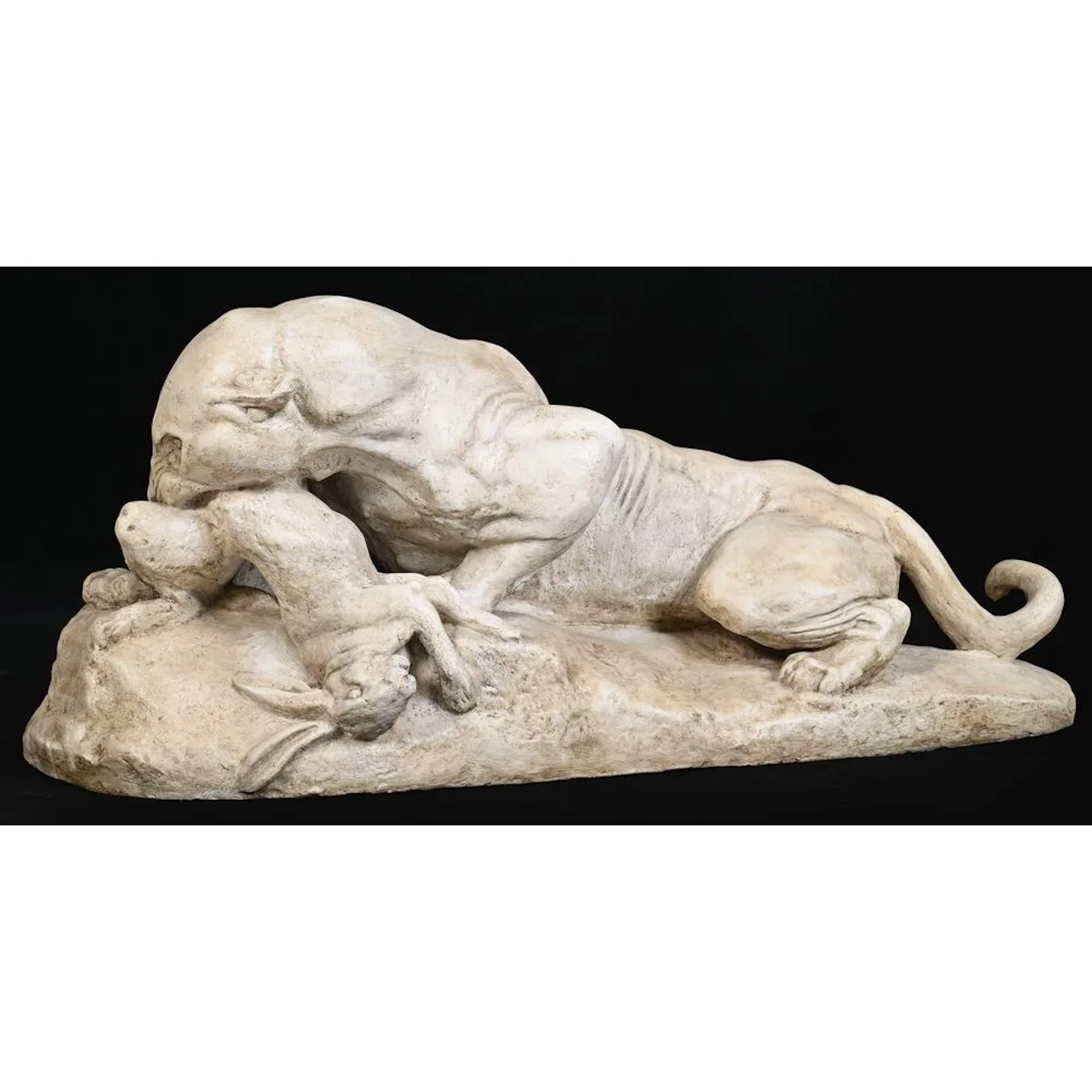 BARYE, Antoine Louis. (Attributed to). “Panther Devouring a Hare.”