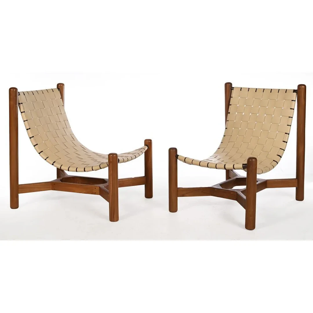 STUDIO ALBANO. Design House. PAIR OF “Nusa” ARMCHAIRS in solid hazelnut-colored
