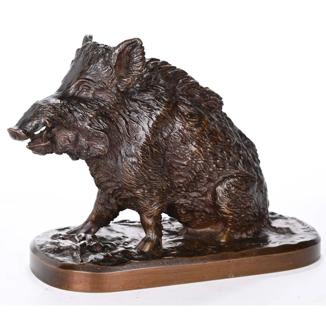 LOYSEAU, Amédée Charles. (1867–1925). “Seated Wild Boar.” Bronze with