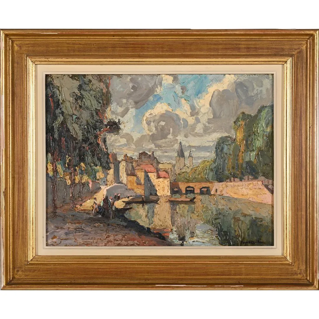 DECHENNES, Therel. “Amiens, Along the Banks of the Somme.” Signed