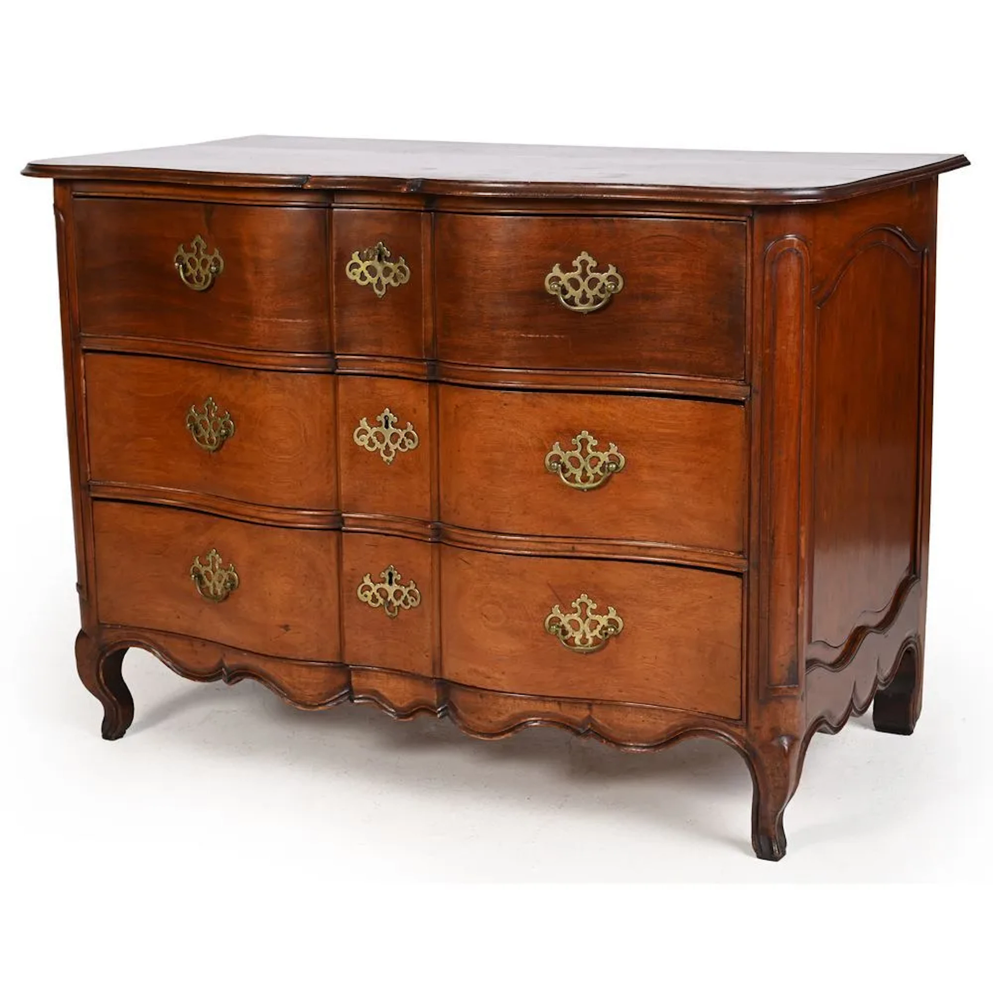 LOUIS XV CHEST OF DRAWERS with a crossbow-style front made of solid