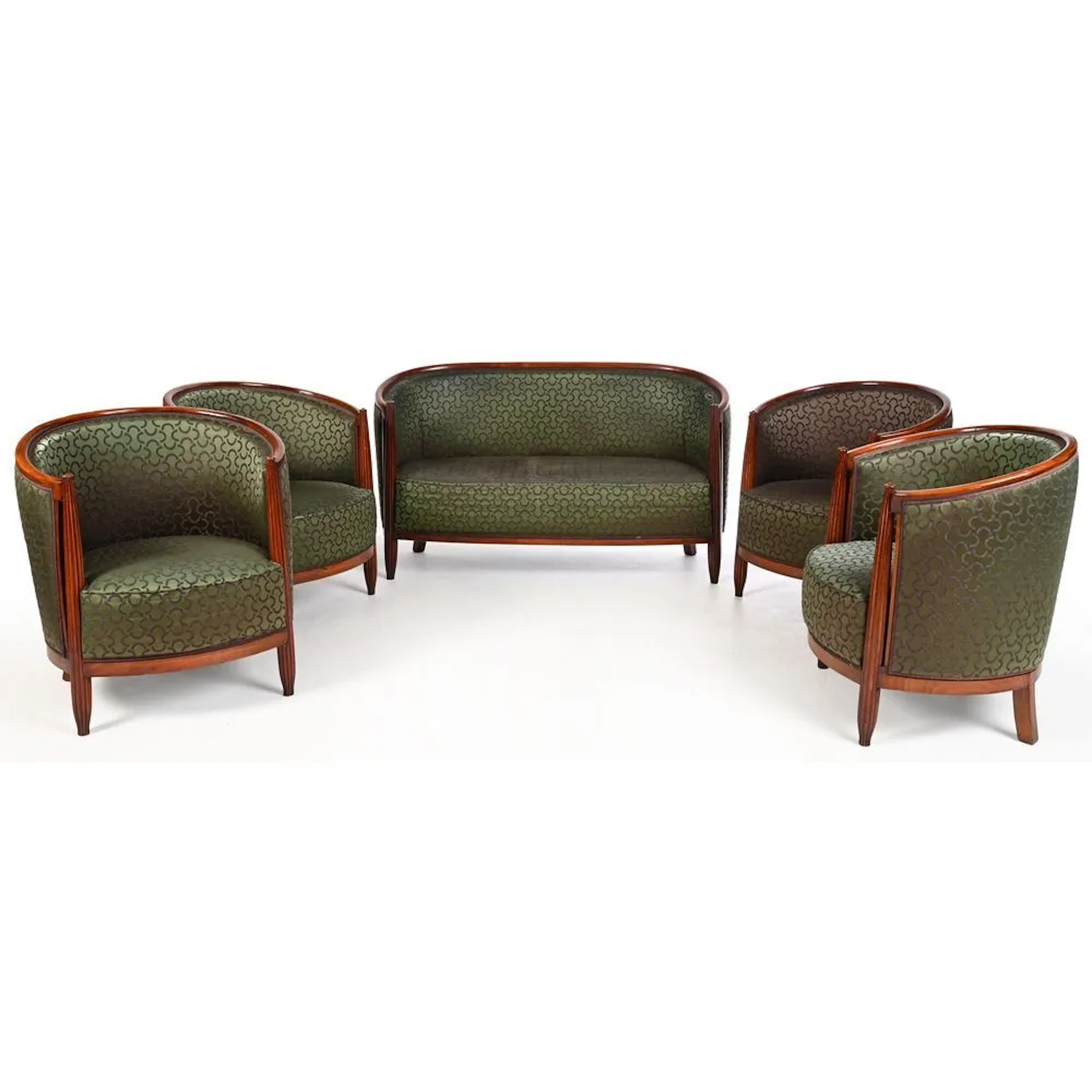 ART DECO living room set in weathered wood with rounded seats and