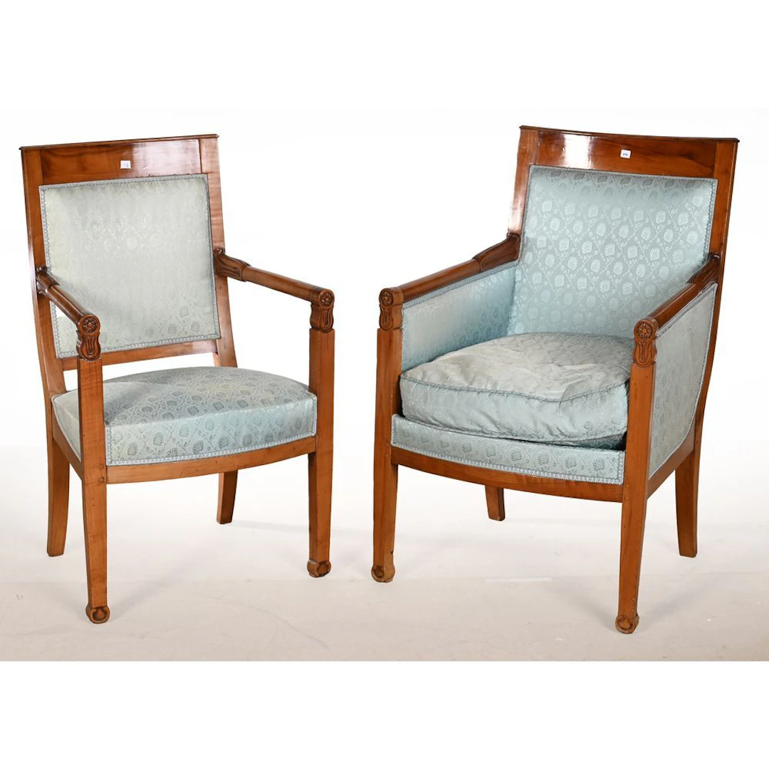 Mahogany BERGERE and DIRECTOIRE armchair with straight armrests. Flat-sided