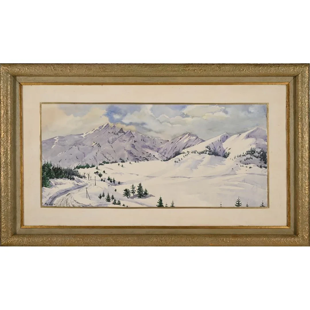 MALVEZIN, E. “La chaîne du Sancy.” Large signed watercolor. Label