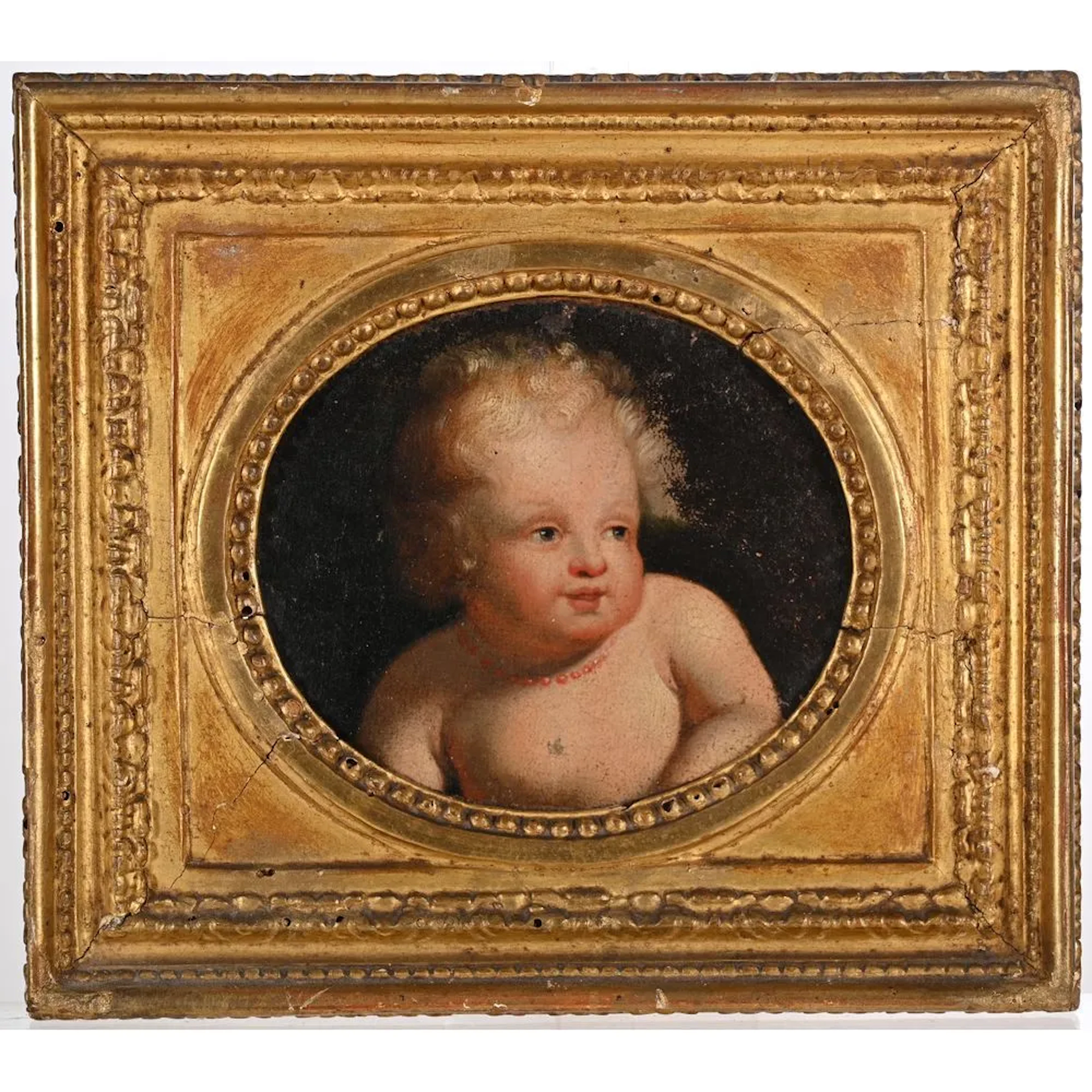 LATE 18TH-CENTURY FRENCH SCHOOL. “Tête d’amour.” Oil on canvas mounted