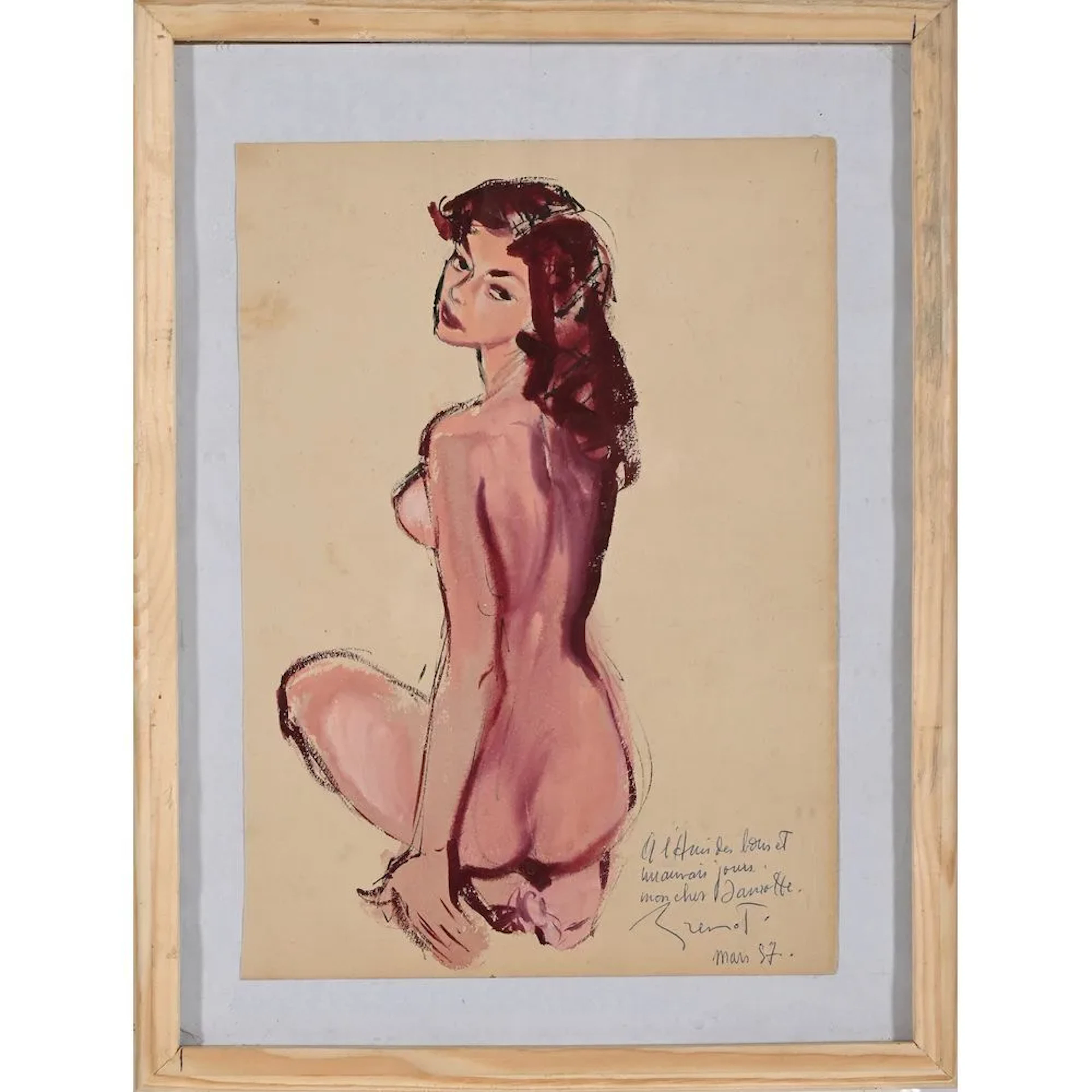 BRENOT, Pierre Laurent. (1913–1998). “Young Girl Posing.” Watercolor
