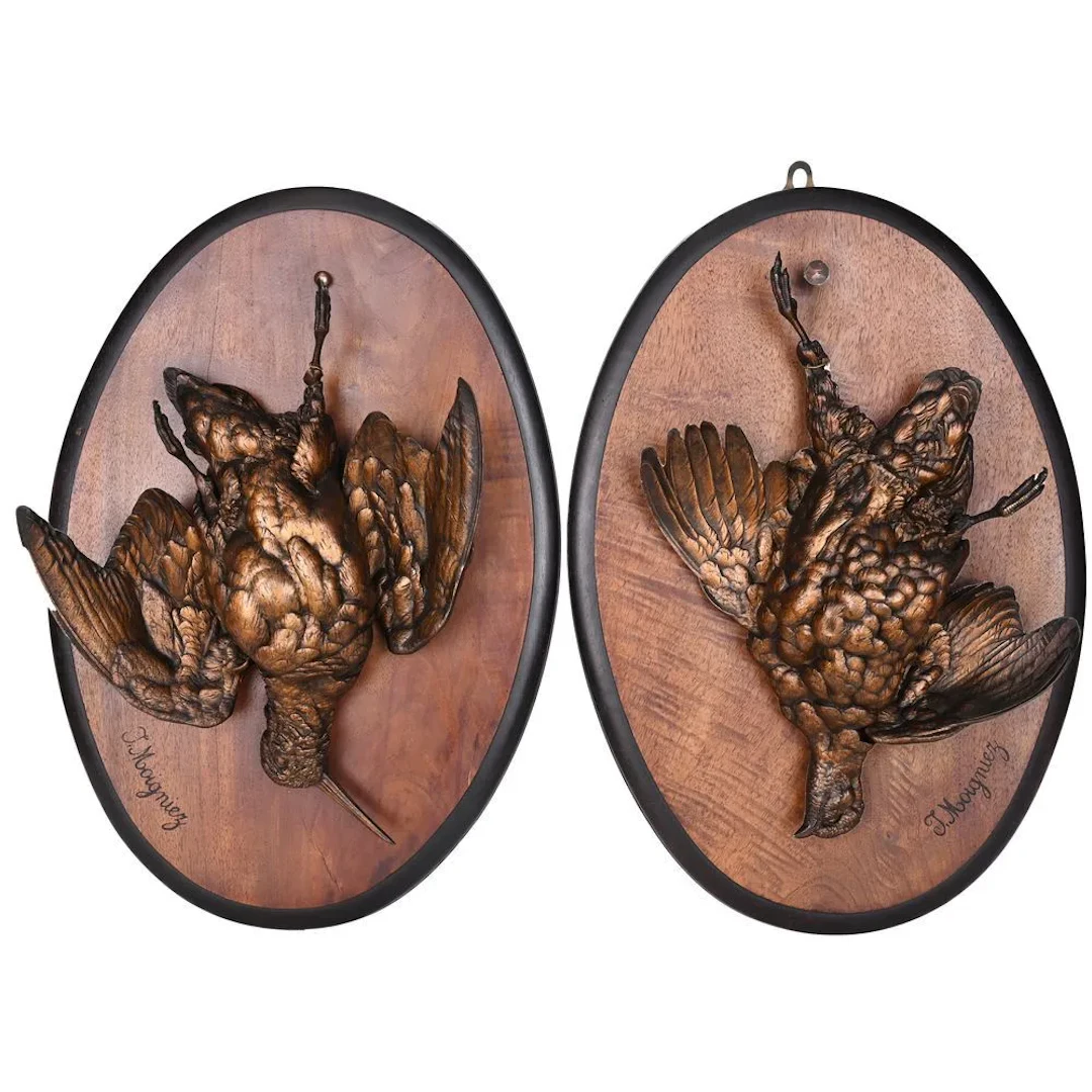 MOIGNIEZ, Jules. (1835–1894). “Woodcock and Partridge.” Pair of bronze