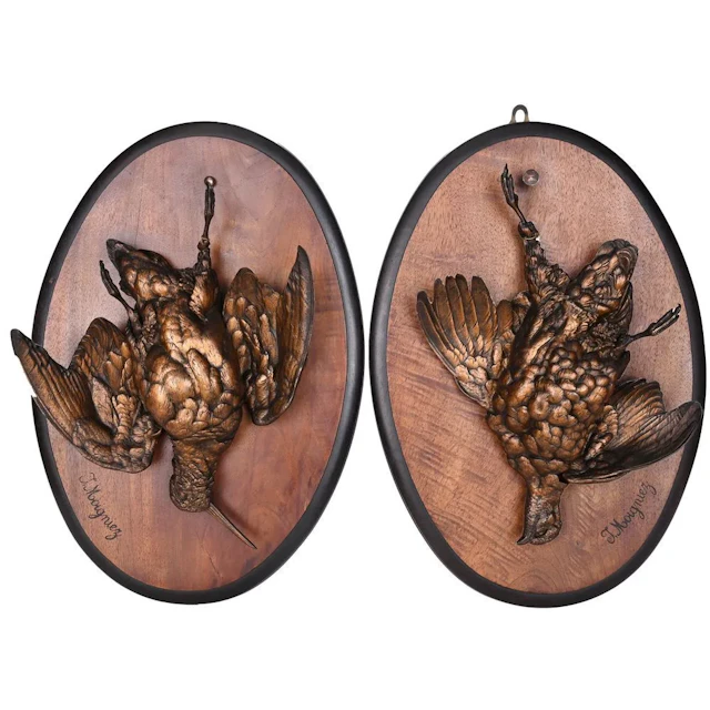MOIGNIEZ, Jules. (1835–1894). “Woodcock and Partridge.” Pair of bronze