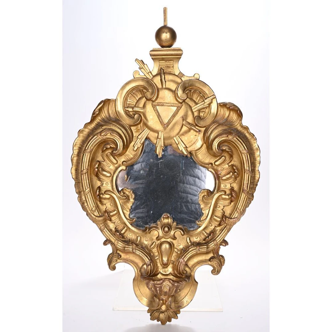 SMALL, gilded, carved wooden ice box shaped like a holy water font