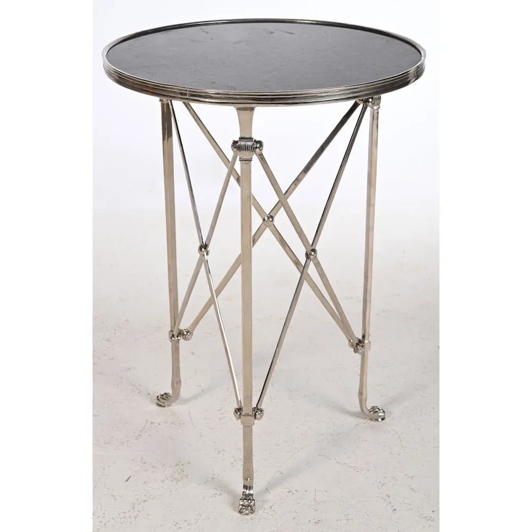 EMPIRE-STYLE SIDE TABLE in silver-plated bronze with straight legs