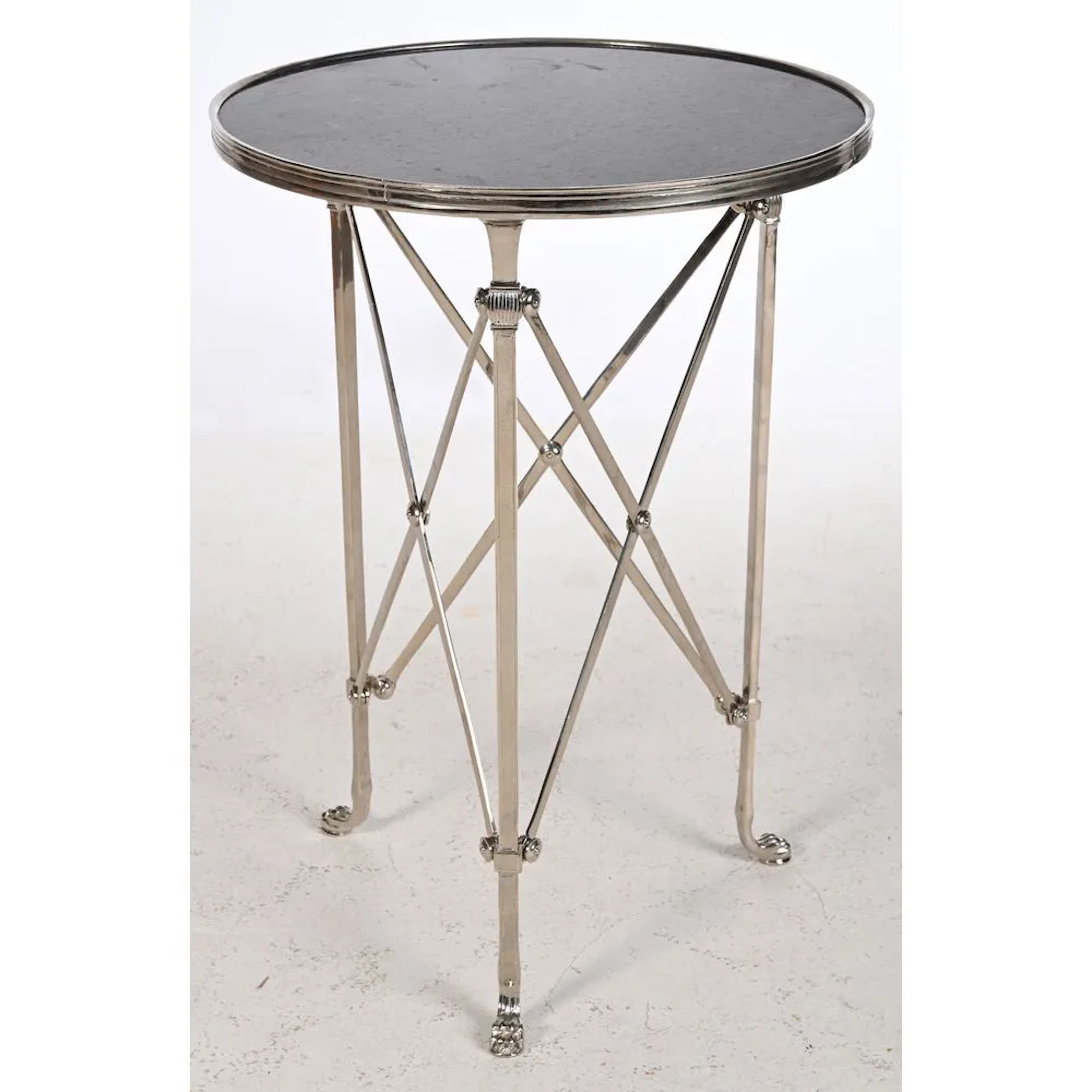 EMPIRE-STYLE SIDE TABLE in silver-plated bronze with straight legs