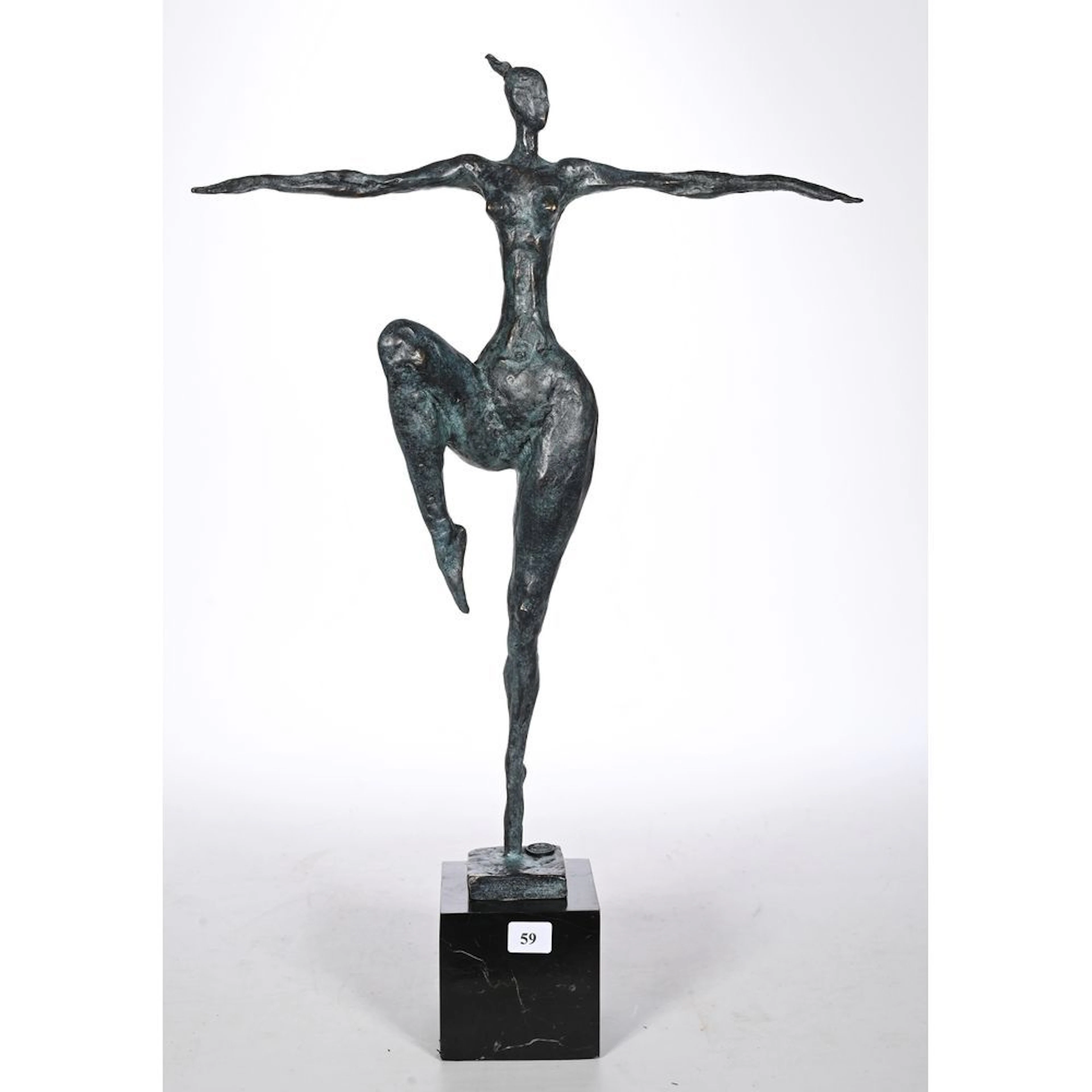MILO. “The Dancer.” Bronze with a nuanced bluish patina. Marble base.