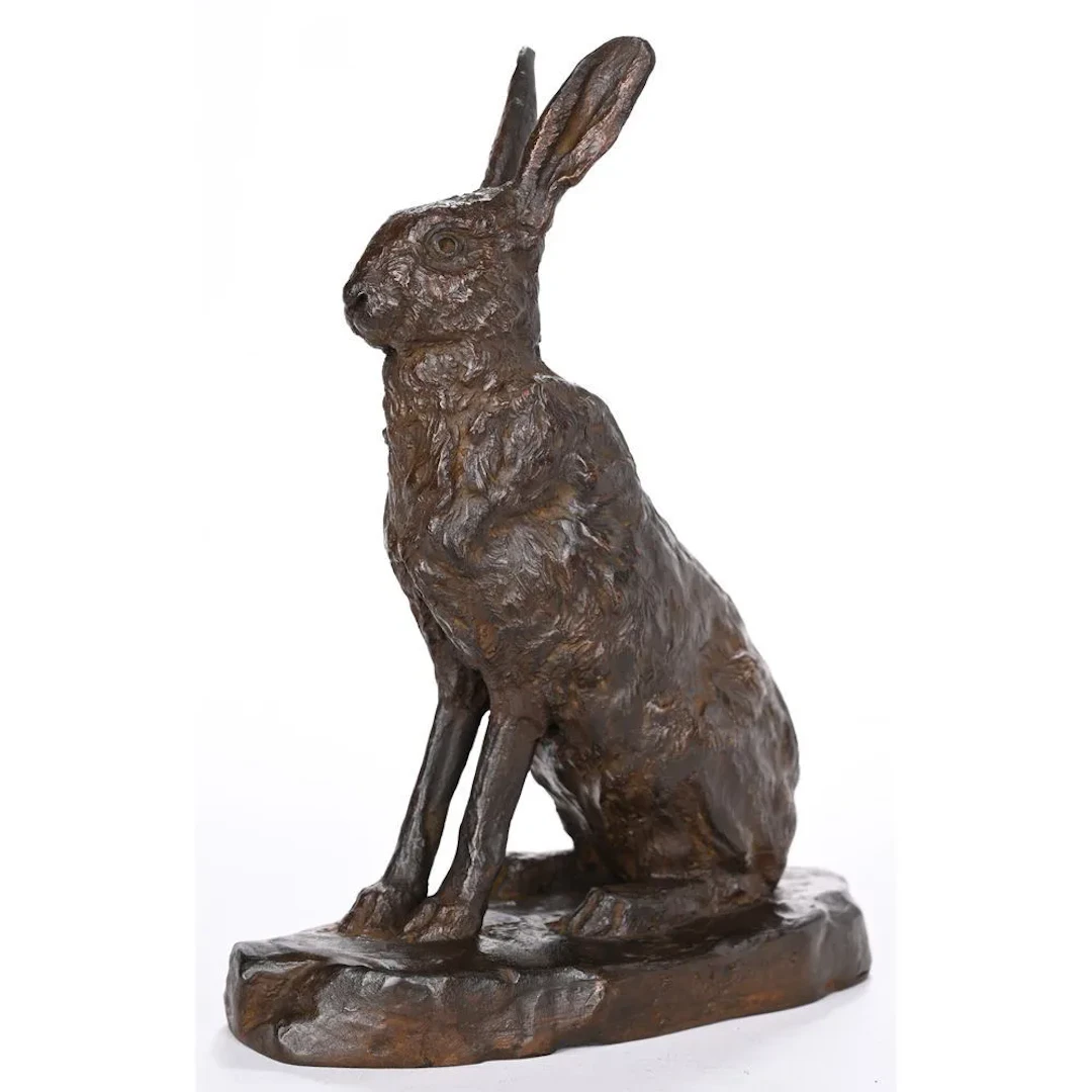 MERITE, Edouard Paul. (1867–1941). “Lièvre aux aguets.” Electroplated