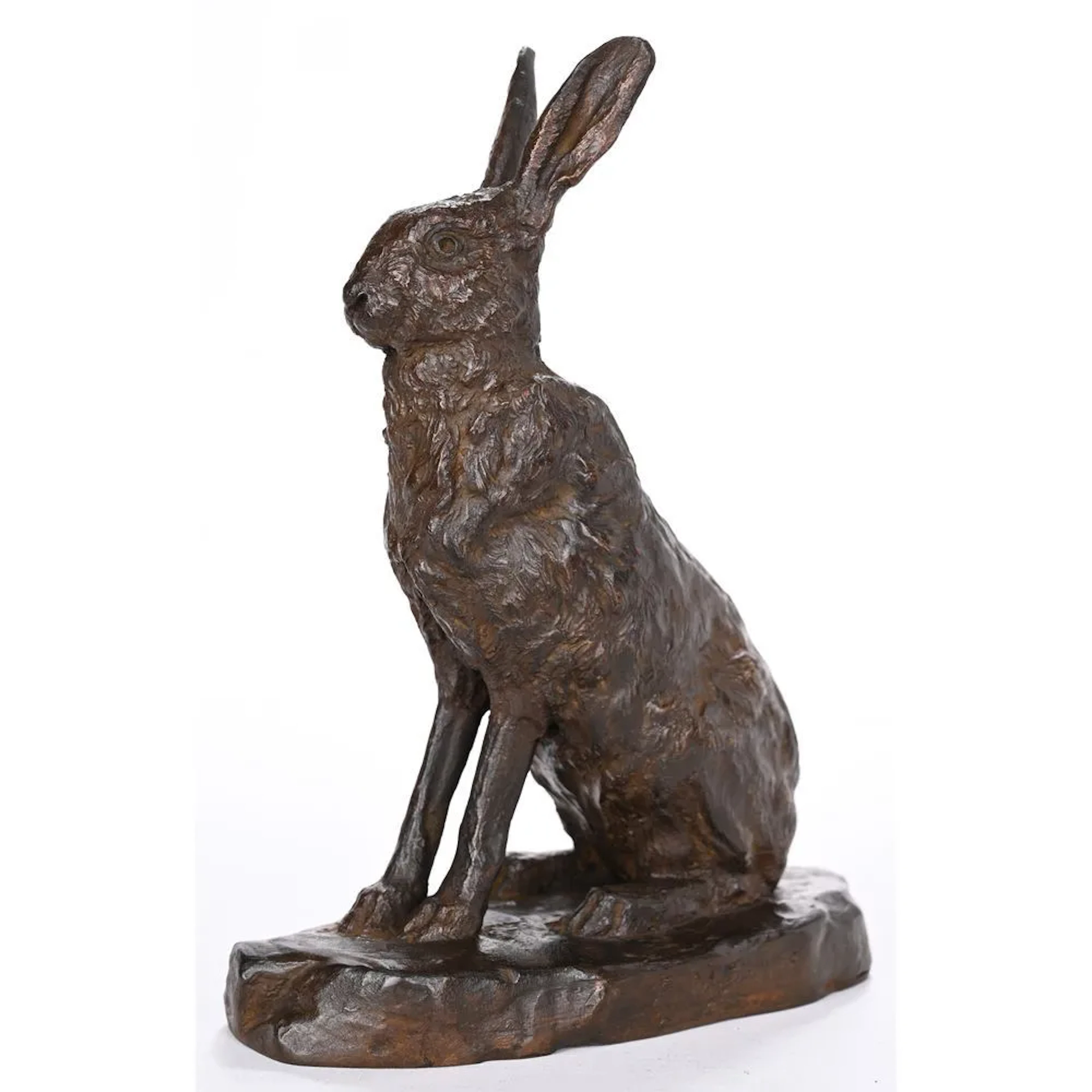 MERITE, Edouard Paul. (1867–1941). “Lièvre aux aguets.” Electroplated