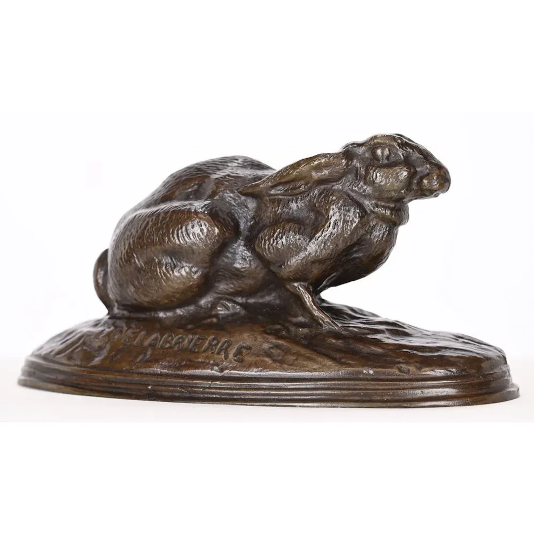 DELABRIERRE, Edouard. (1829–1912). “Lapin tapi.” Bronze with a beautiful