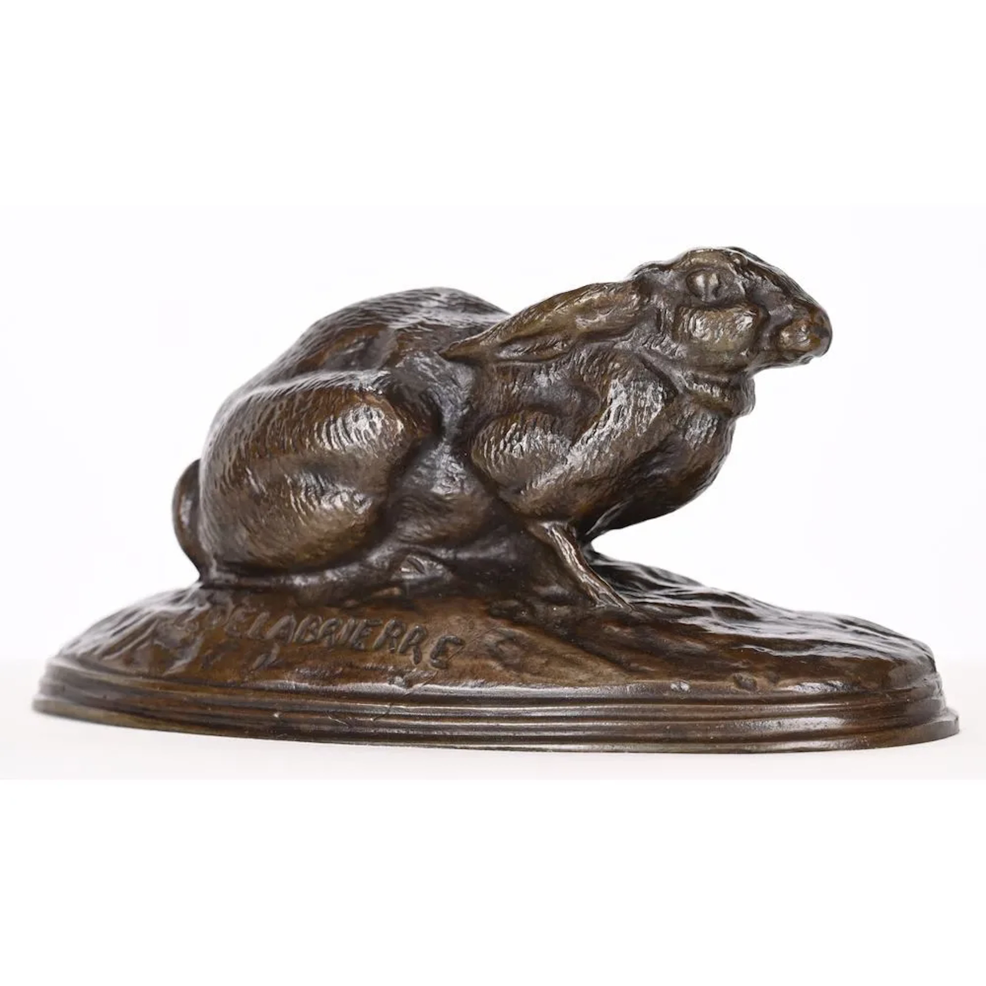 DELABRIERRE, Edouard. (1829–1912). “Lapin tapi.” Bronze with a beautiful