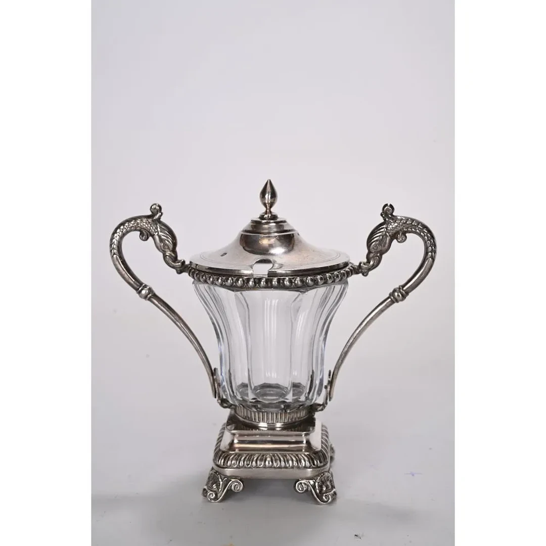 Solid silver mustard dish hallmarked with the Minerva symbol, with