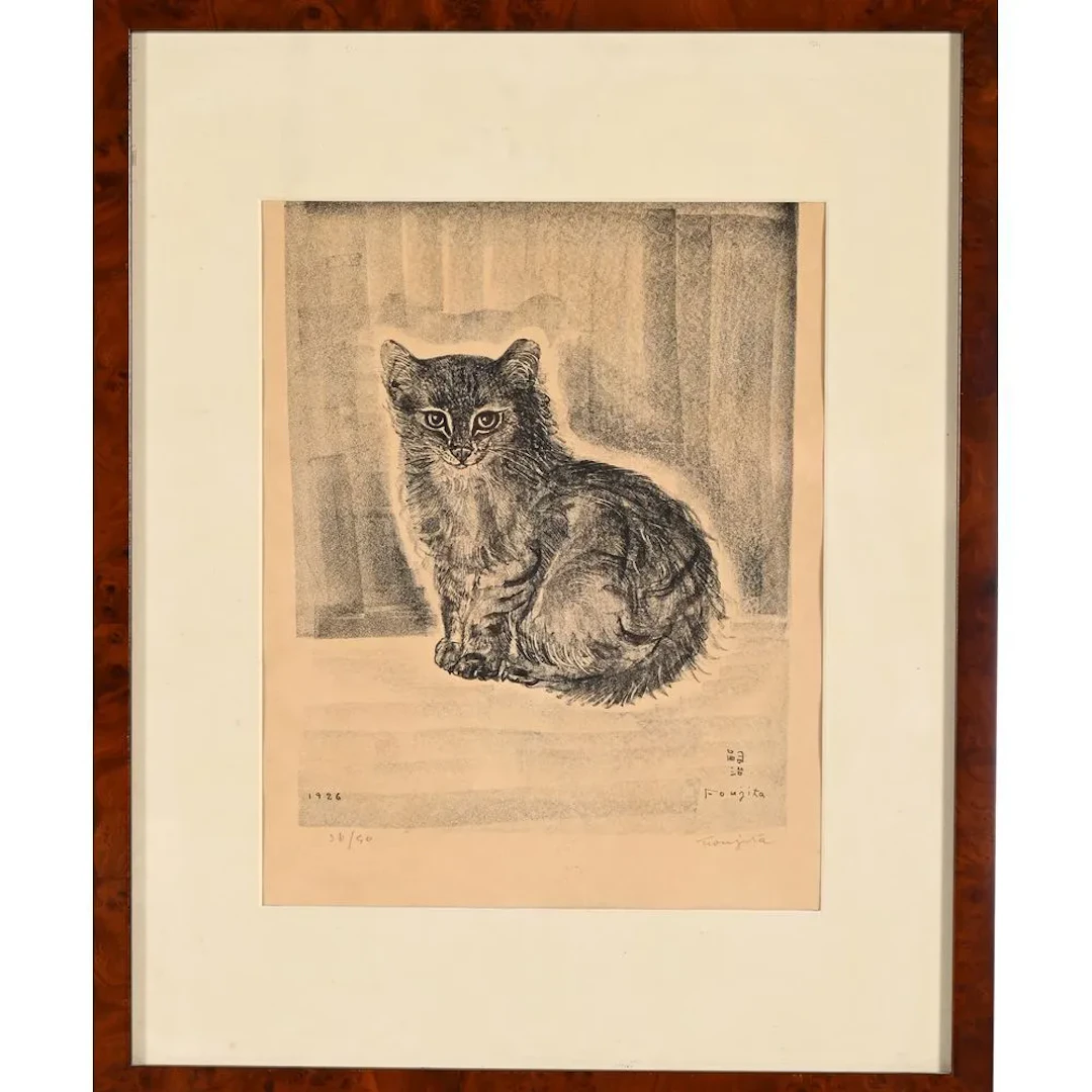 FOUJITA, Tsuguharu (1886–1968). “Seated Cat.” Lithograph dated 1926