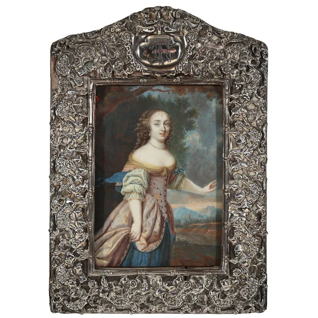 BEAUBRUN. (Studio of). “Portrait of an Elegant Woman Against a Landscape