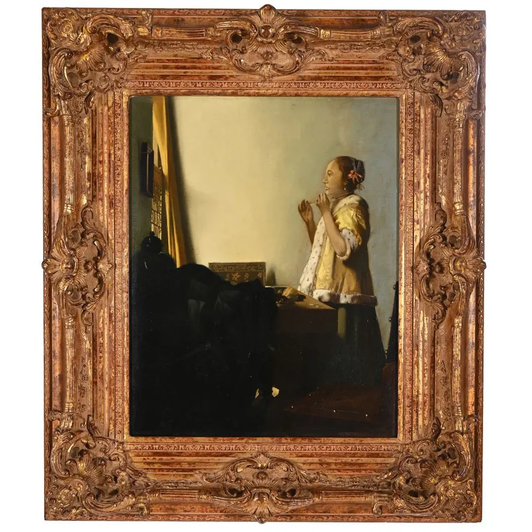 19th-Century Dutch School. (After Vermeer). “Woman with a Pearl Necklace.”