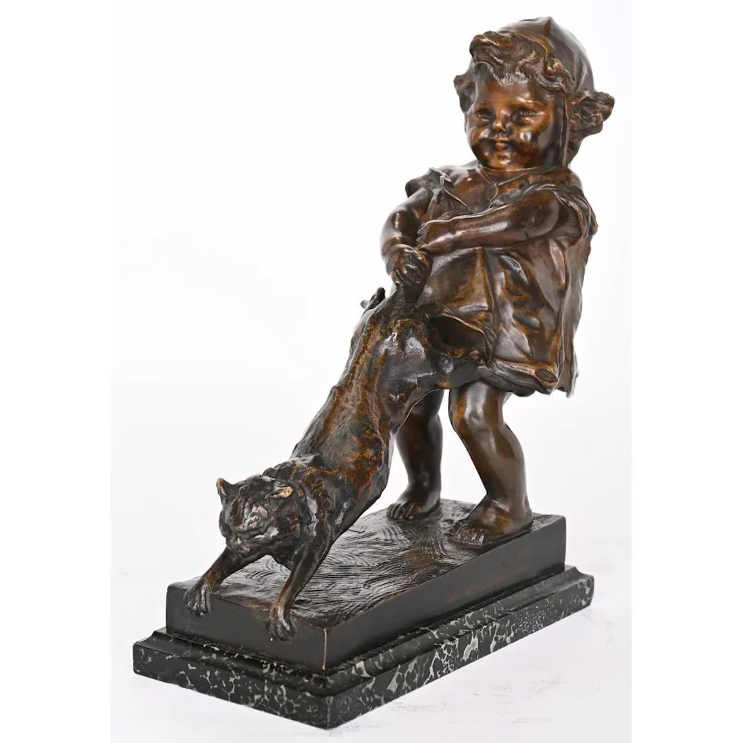 CLARA, Juan. (1875–1958). “Girl and Cat (large size).” A very beautiful