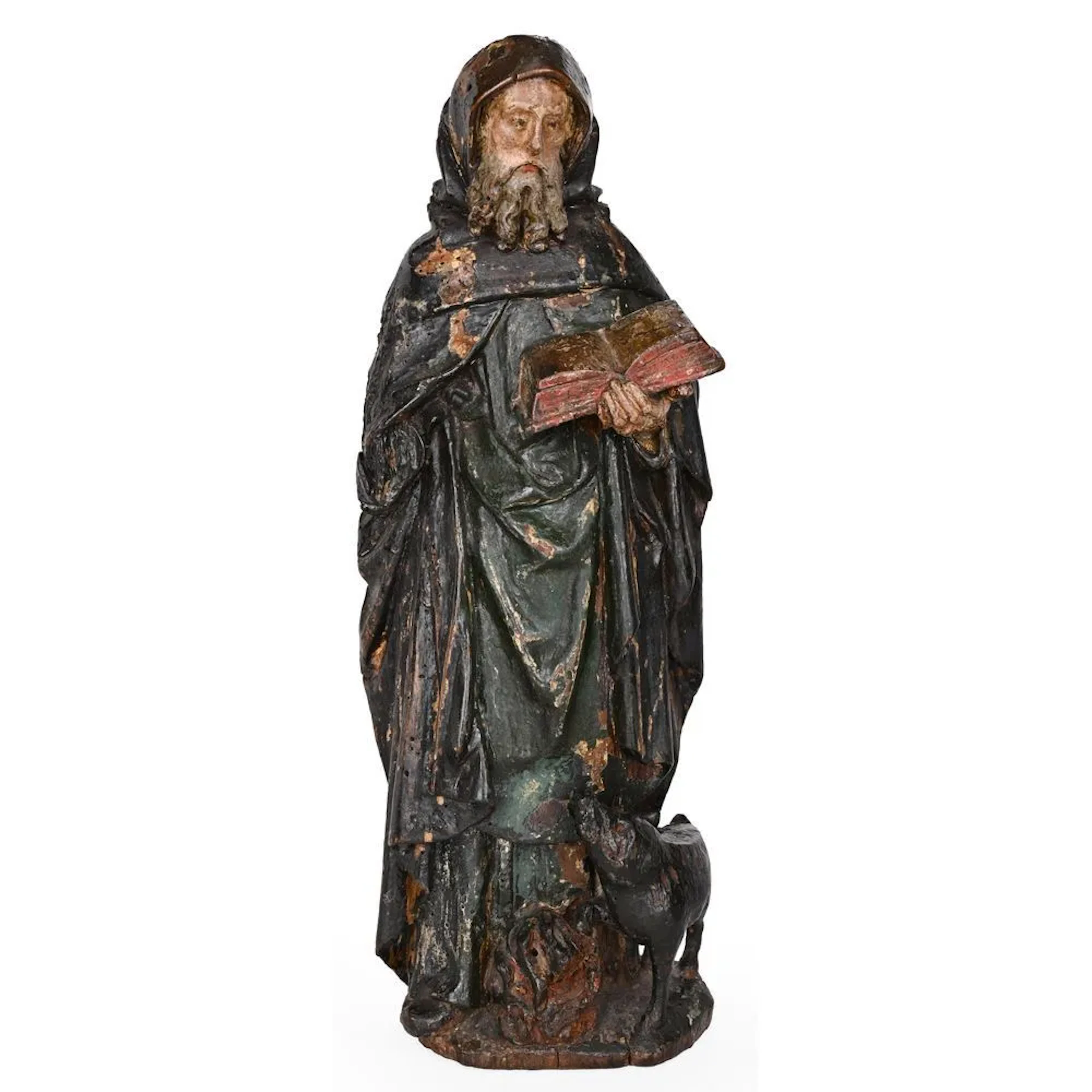 SAINT ANTHONY, abbot, carved from wood and polychromed. He is holding