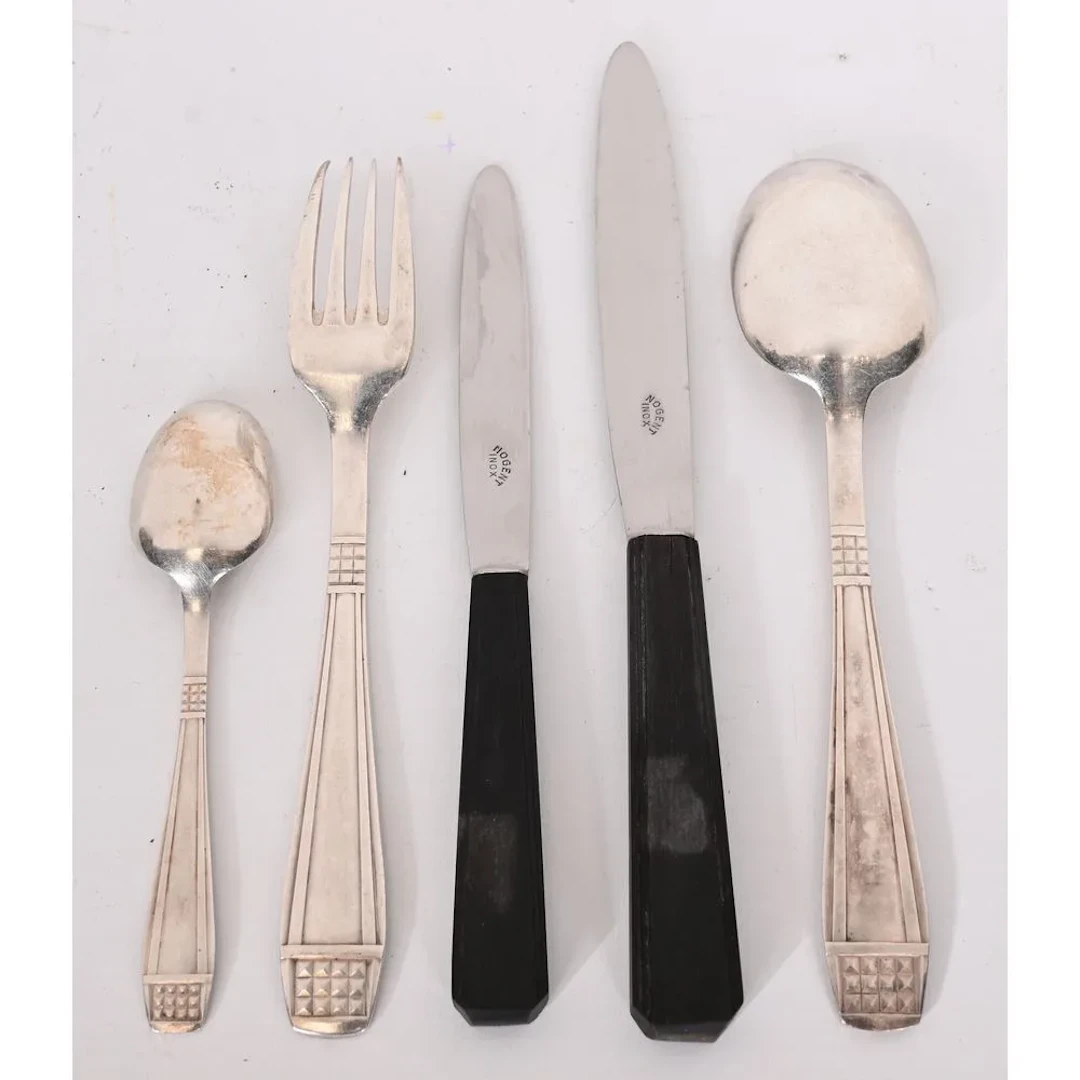 CHRISTOFLE. ART DECO silver plated cutlery set including 12 large