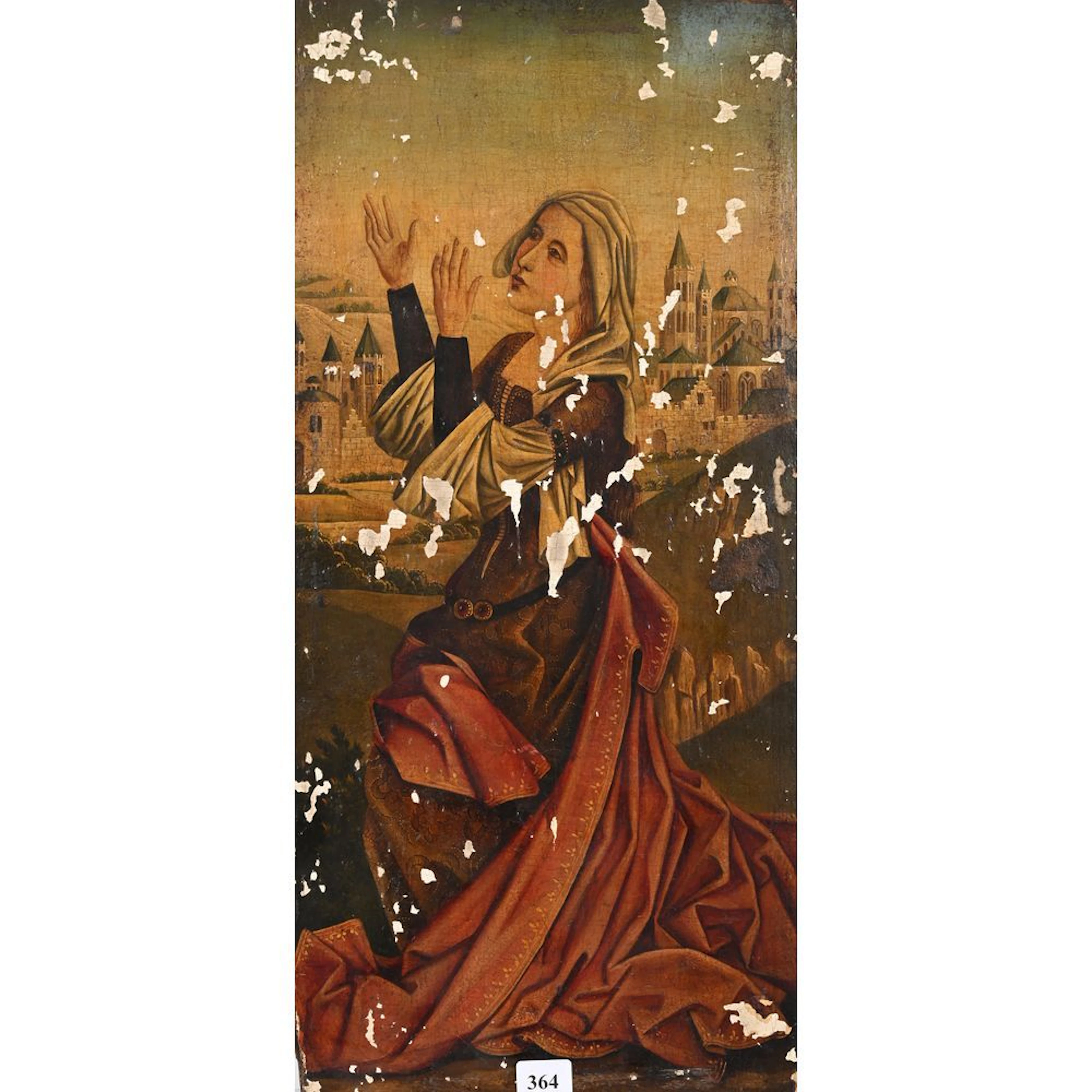 19th-century school. “Mary Magdalene in Prayer.” Oil on panel (with