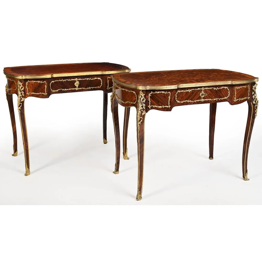 PAIR OF SMALL NAPOLEON III DESKS IN THE LOUIS XV STYLE, with scalloped
