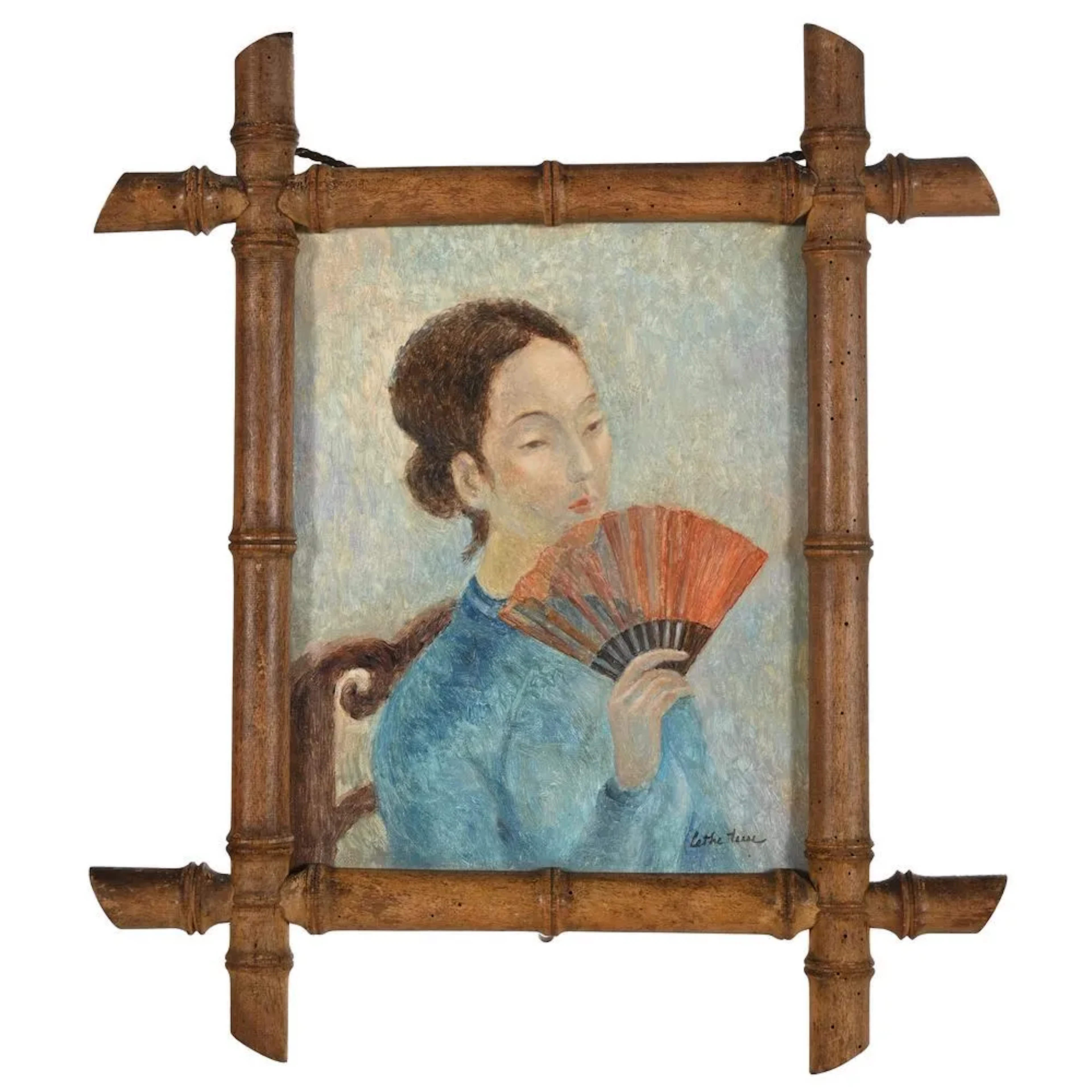 LE THI LUU. (1911–1988). “Portrait of a Young Woman with a Fan.” Oil