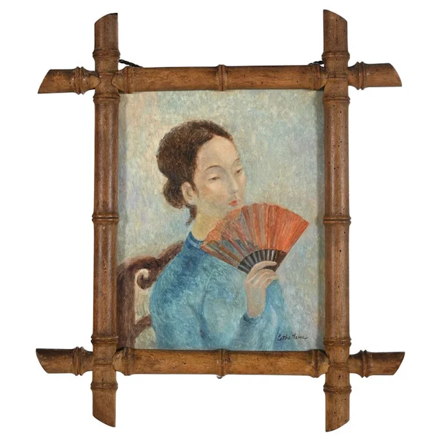 LE THI LUU. (1911–1988). “Portrait of a Young Woman with a Fan.” Oil