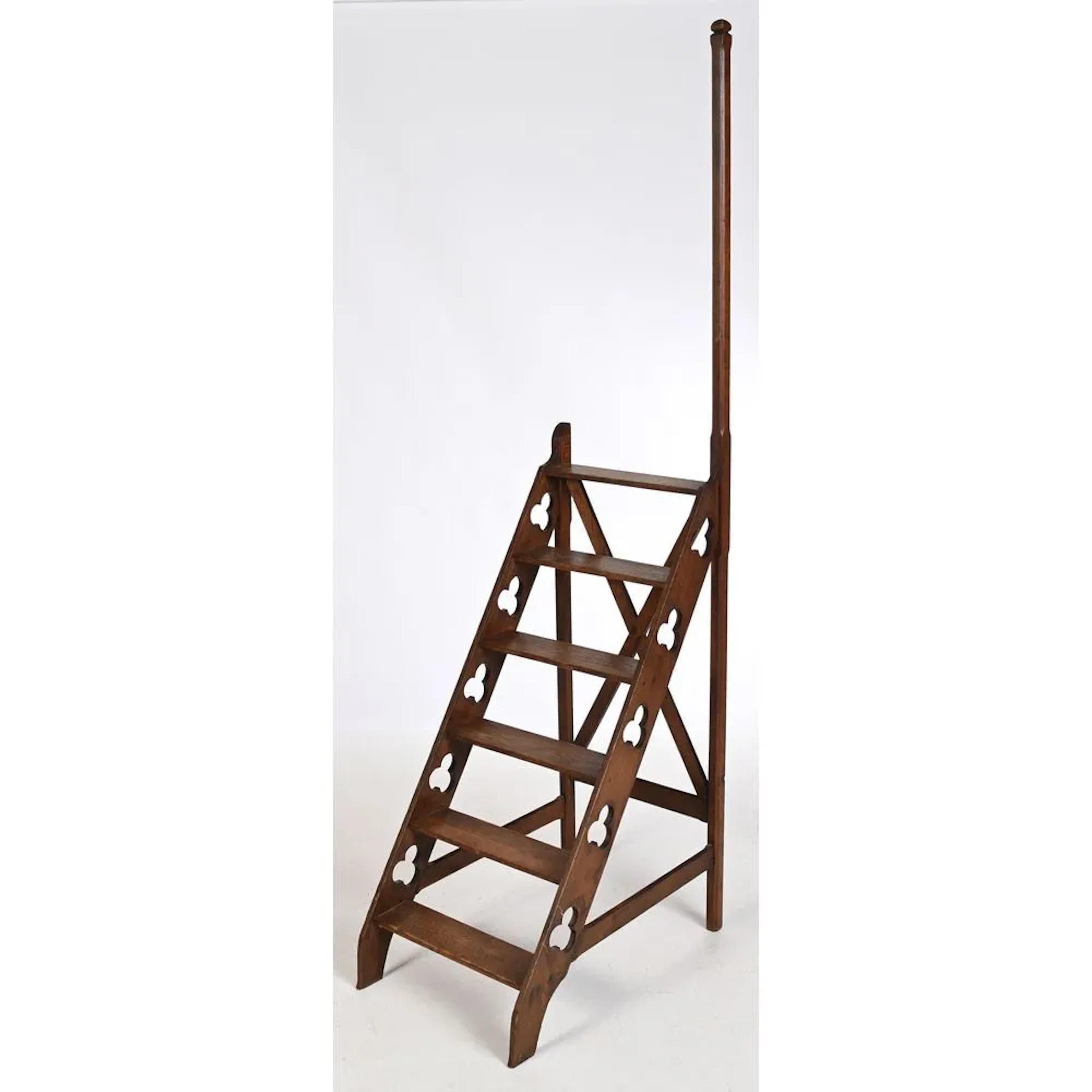 LIBRARY STEP LADDER with a weathered oak handrail and 6 steps. Uprights