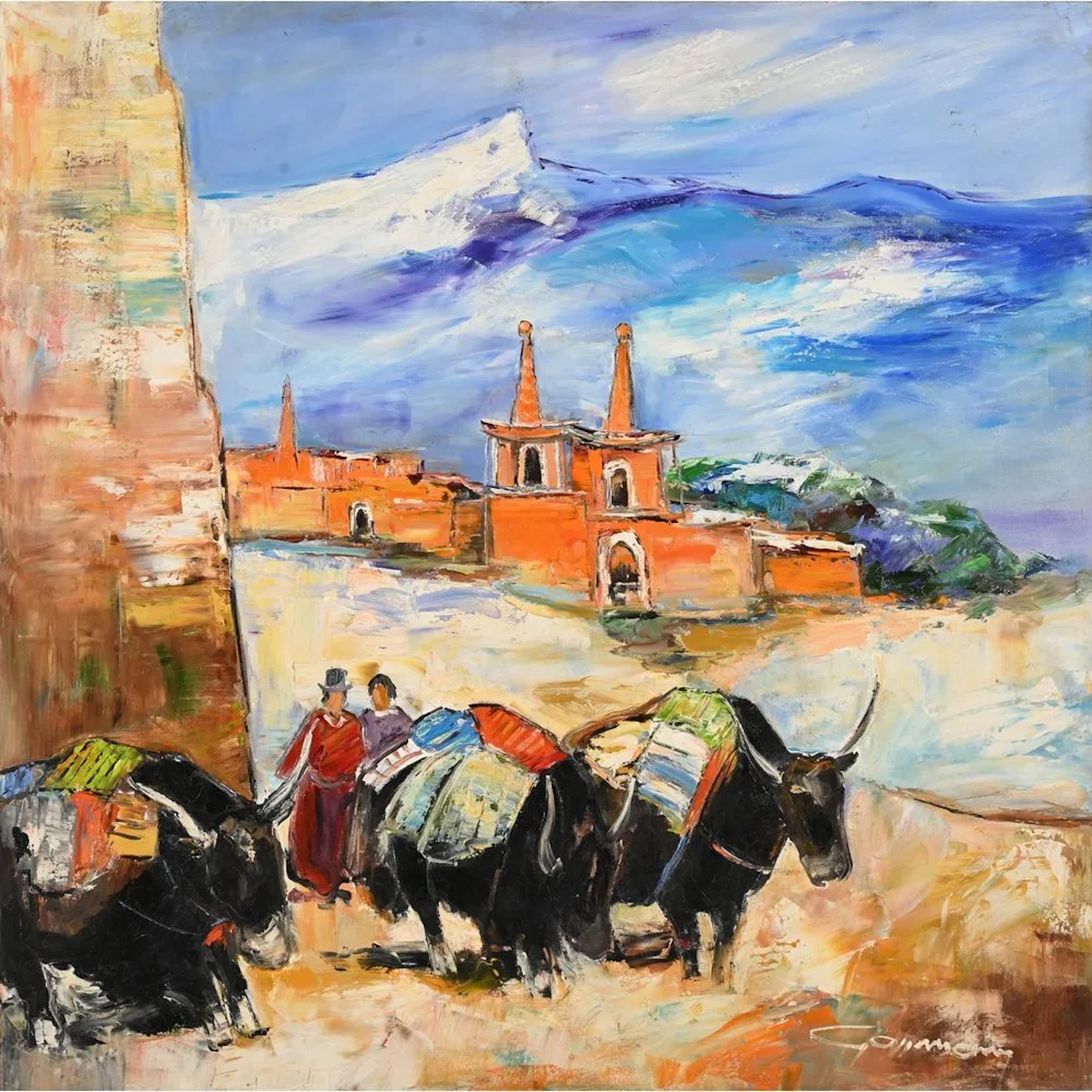 GASSMANN, Bernard (1942). “Crossing a Pass in Tibet.” Oil on canvas.