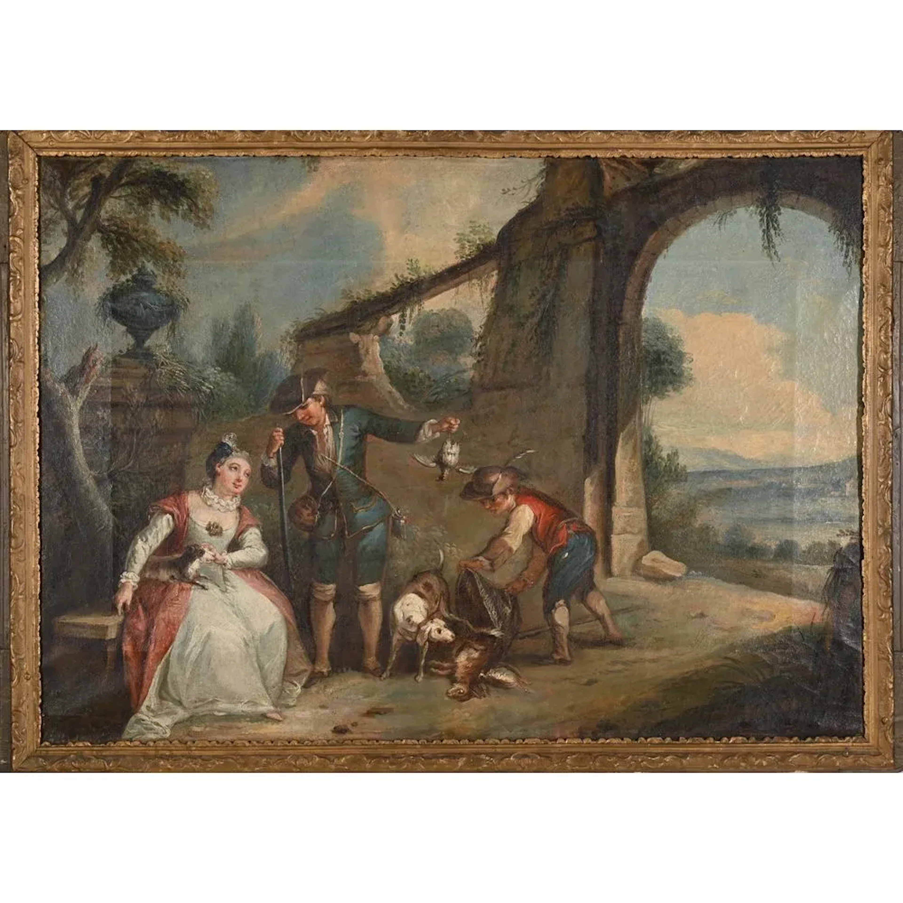 18th-century French painting. “The Hunter’s Return to His Beloved.”