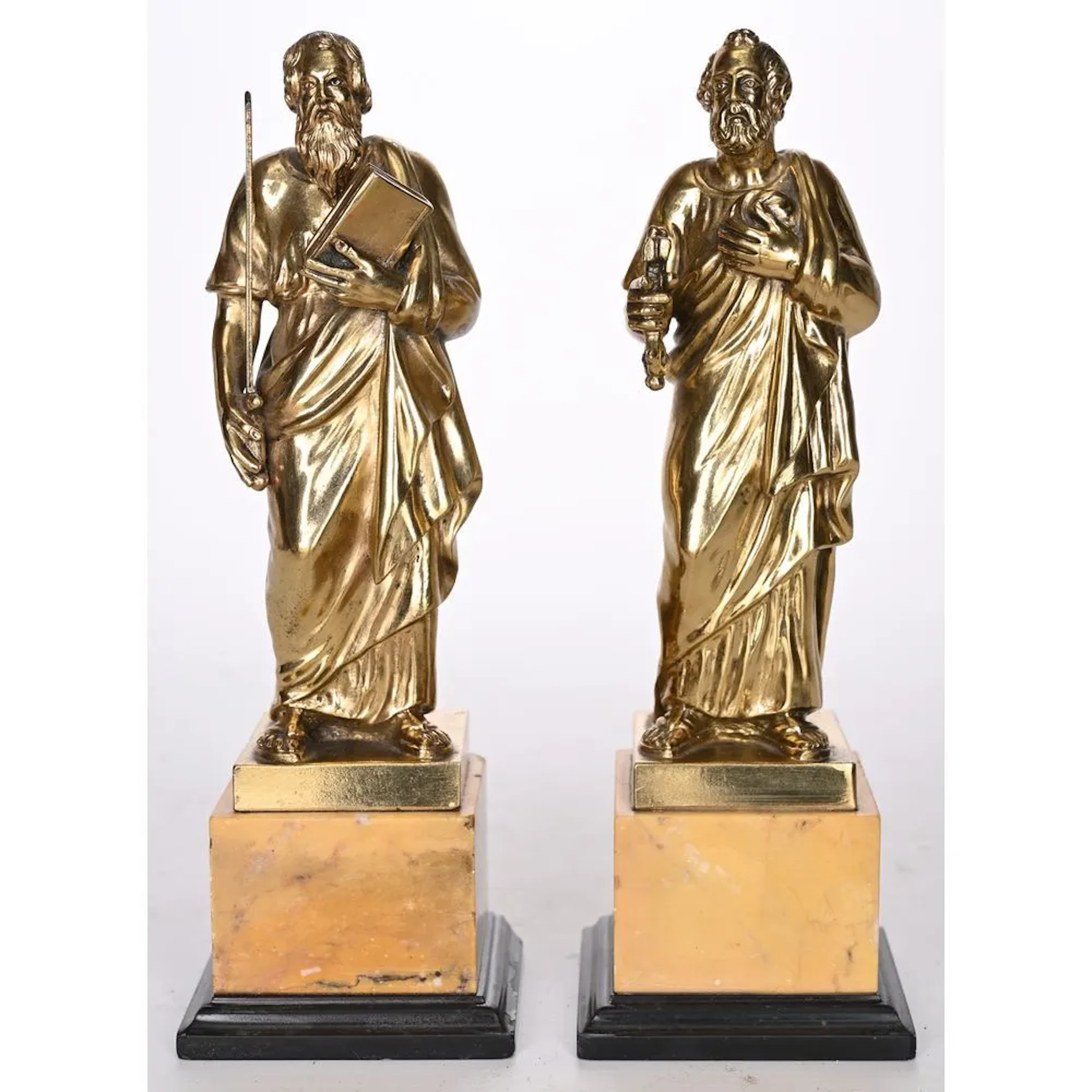 PAIR OF FIGURES in gilded bronze depicting the evangelists. Sienese