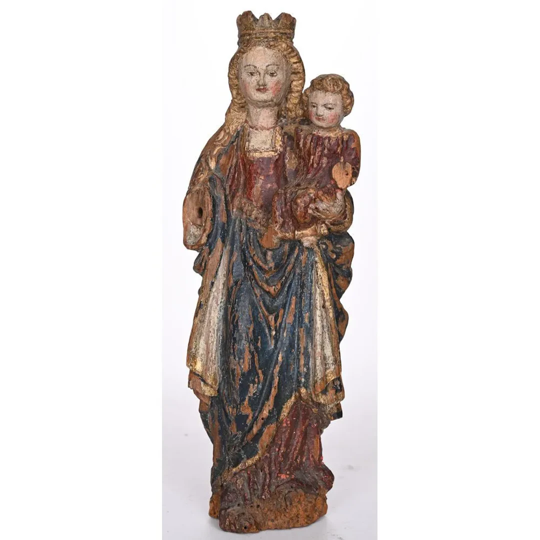 RARE POLYCHROME WOODEN DOLL FROM MALINES, depicting the Crowned Virgin