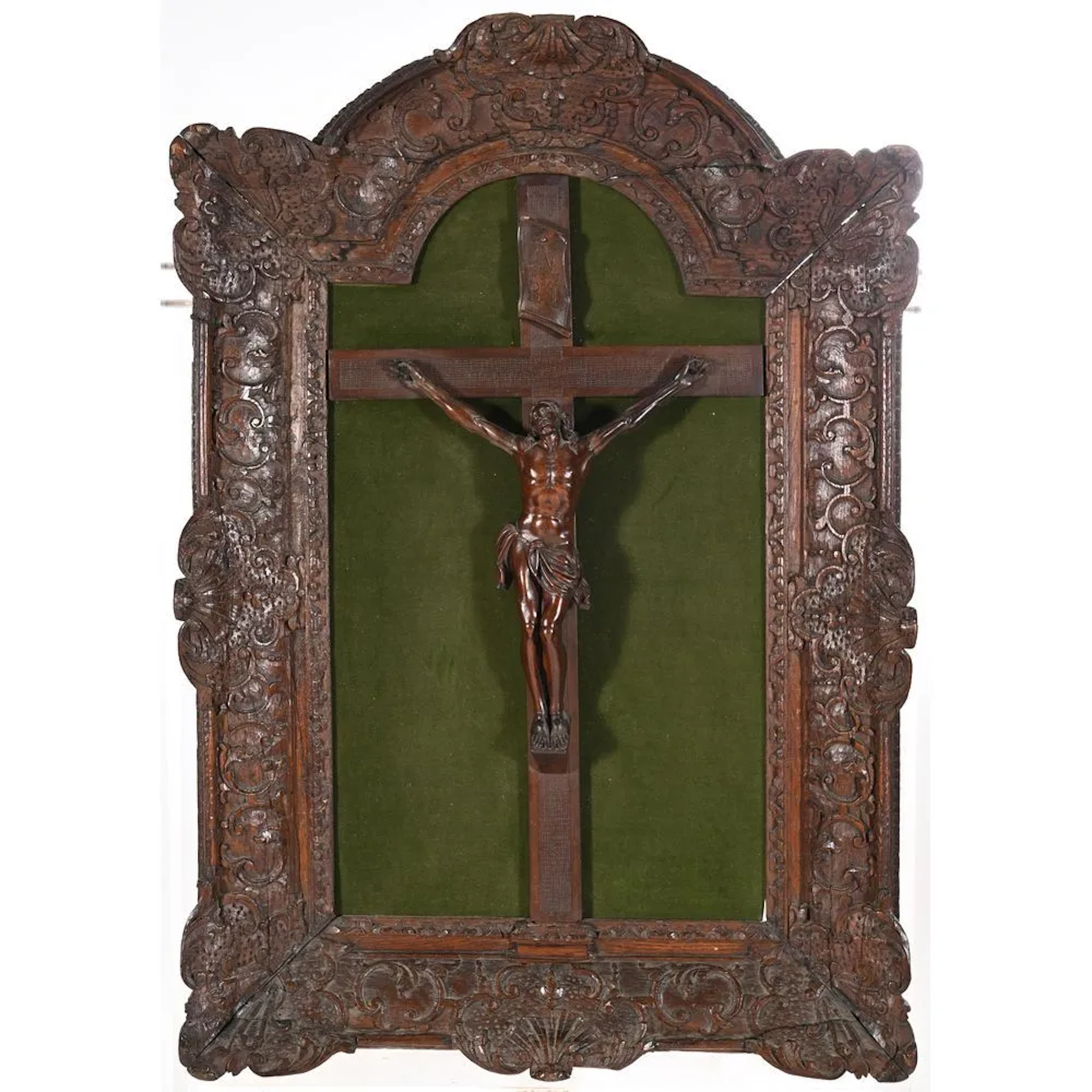 REGENCE-STYLE CRUCIFIX made of weathered natural wood, set in a beautiful