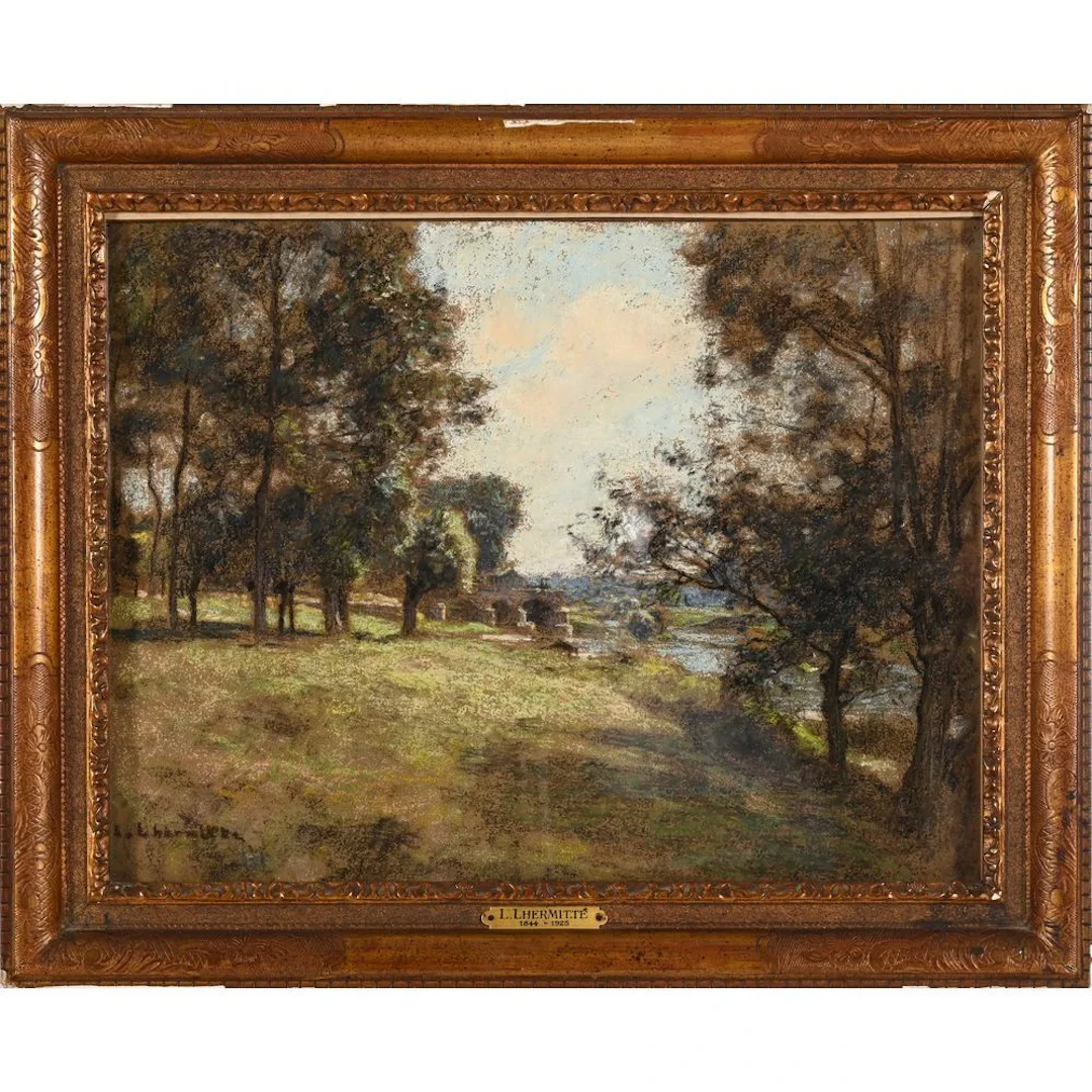 LHERMITTE, Léon. (1844–1925). “Landscape by the River with a Charming