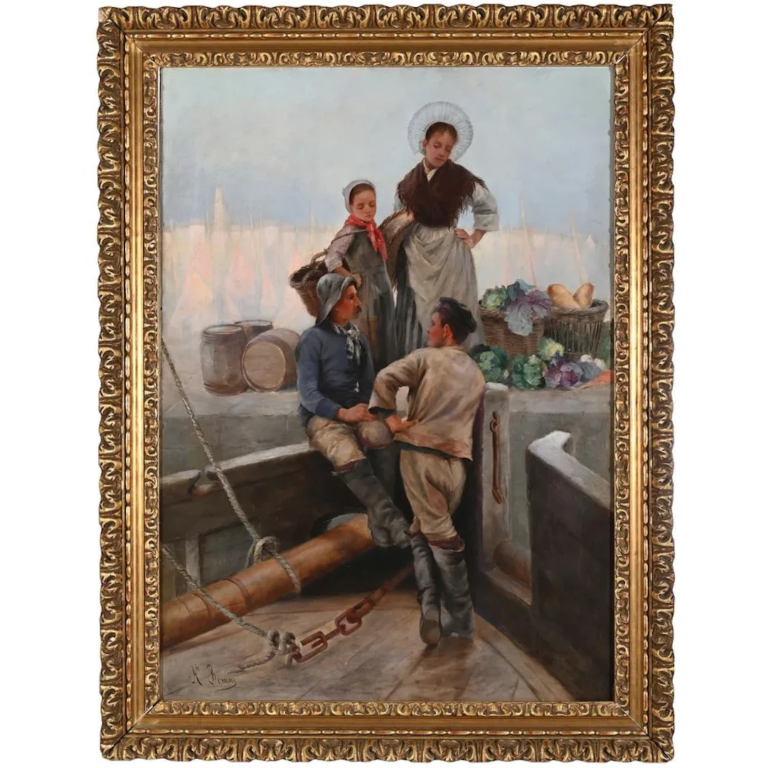 BESNOU. FRENCH SCHOOL, late 19th–early 20th century. “Fishermen Chatting