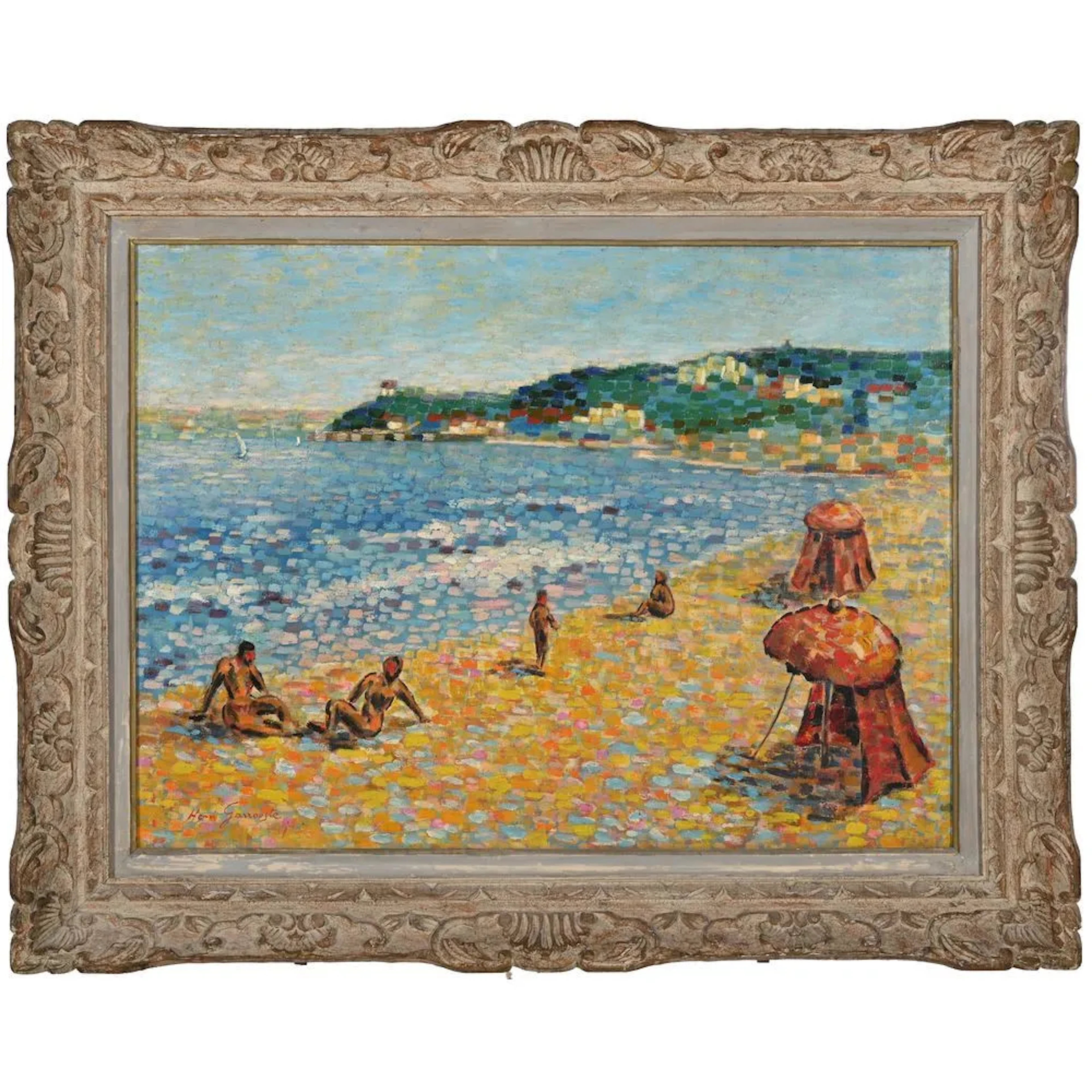 GARROUSTE, Henri. (Born in 1890). “Mediterranean Seashore.” Oil on