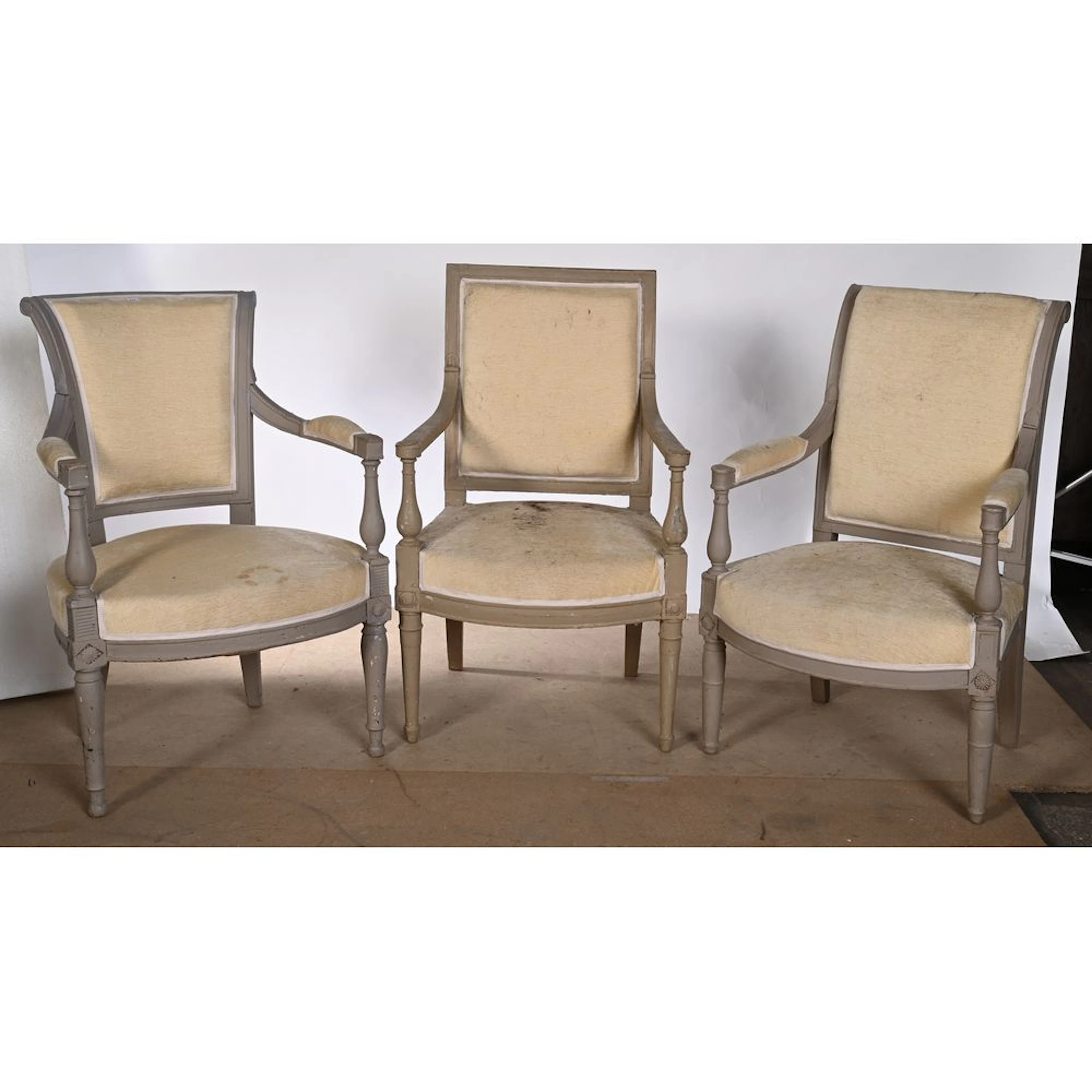 3 DIRECTOIRE CHAIRS consisting of a pair with curved backs and a square-backed