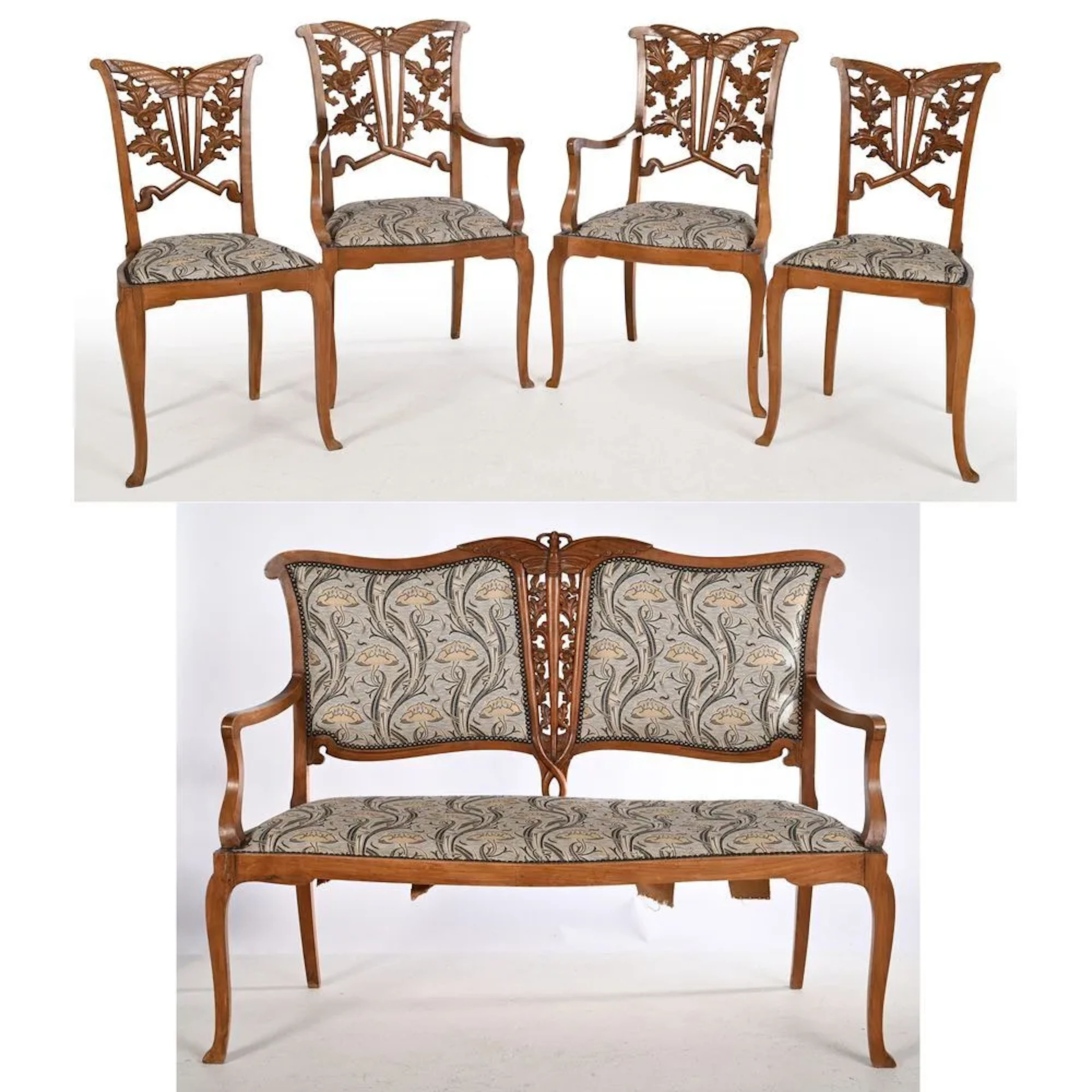 DE FEURE. (Attributed to). ART NOUVEAU LIVING ROOM SET in patinated