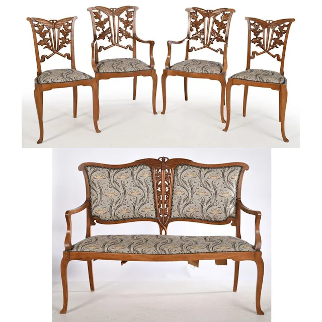 DE FEURE. (Attributed to). ART NOUVEAU LIVING ROOM SET in patinated