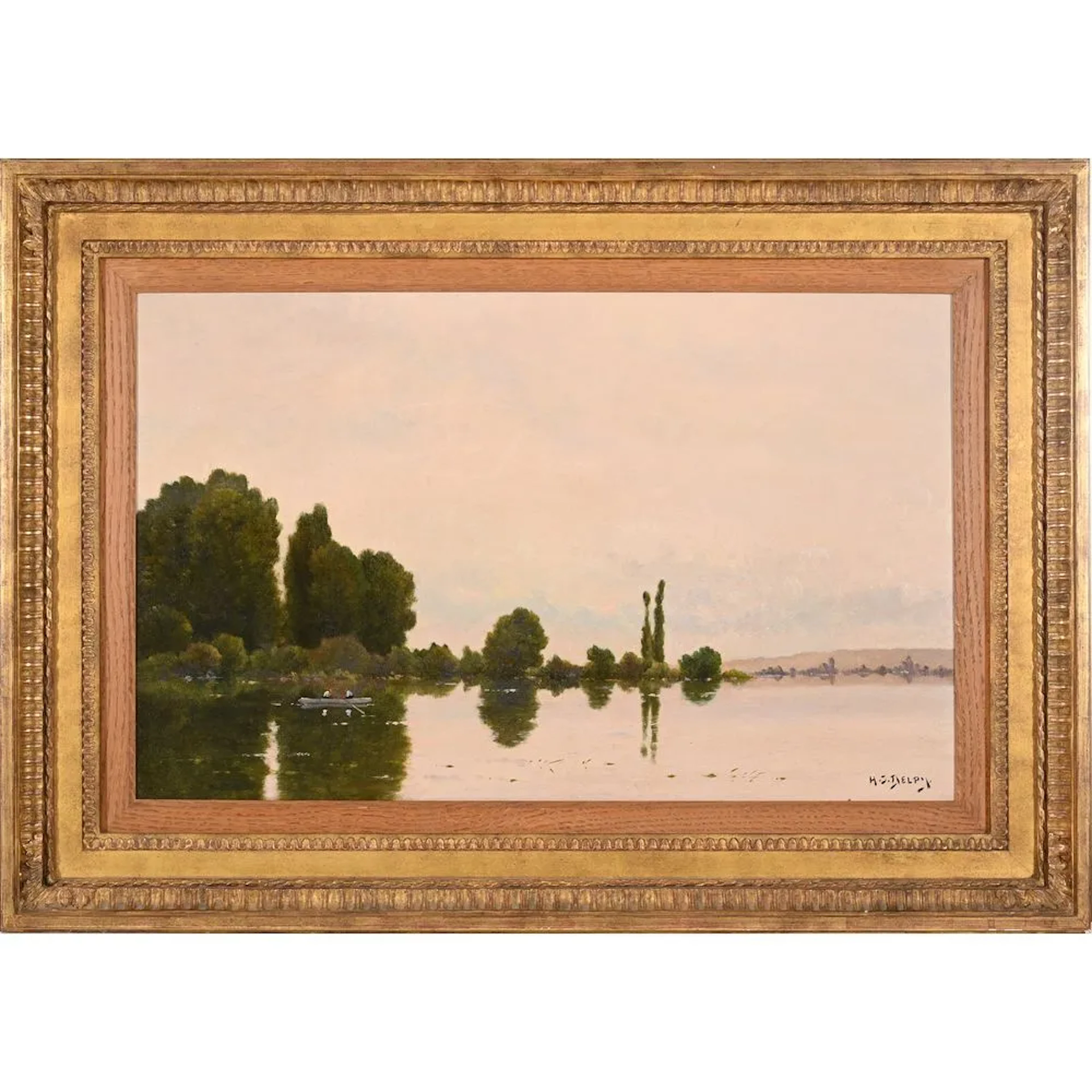 DELPY, Jacques Henri. (1877–1957). “Fisherman in a Lakeside Landscape.”