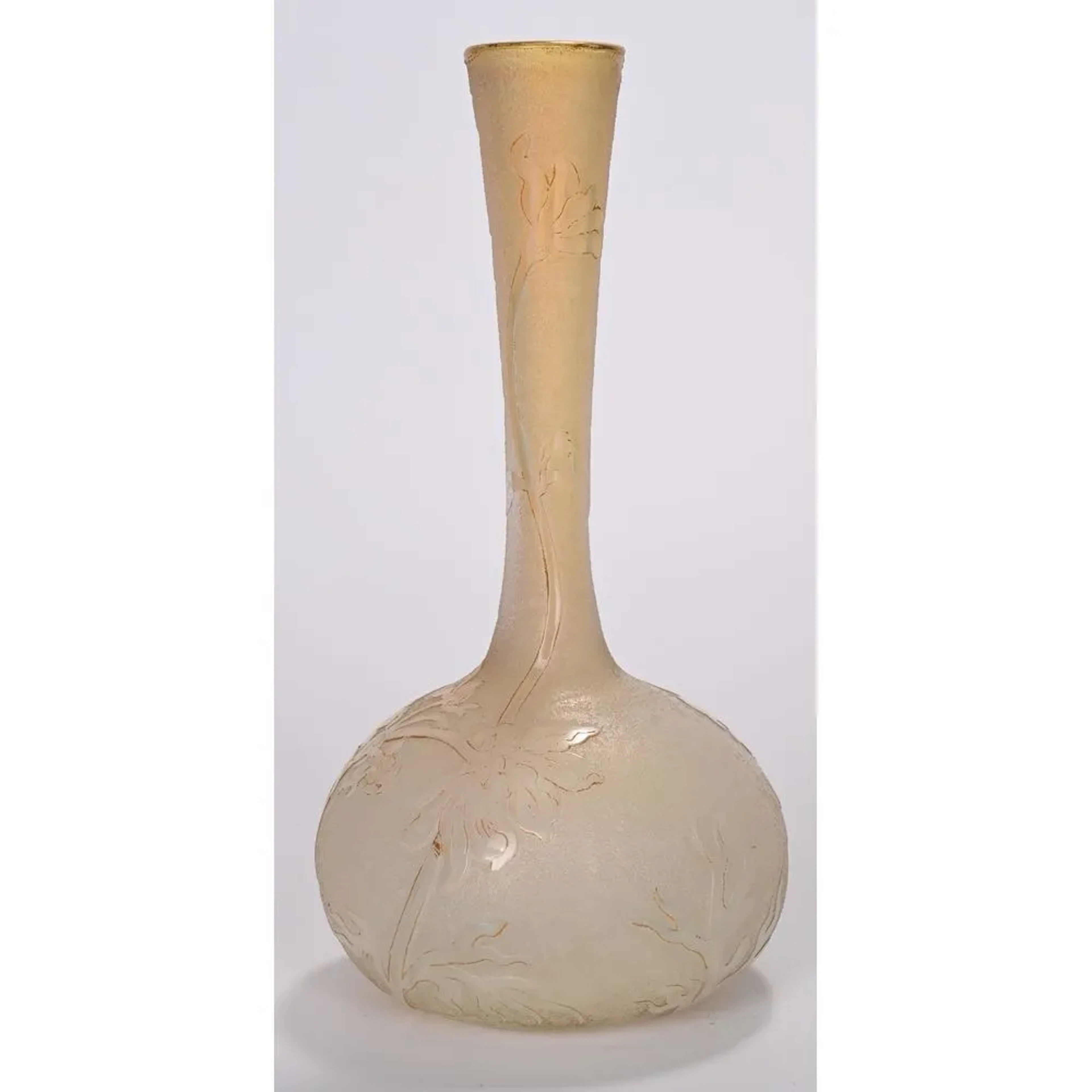 DAUM. Single-flower vase made of frosted glass in shades of yellow